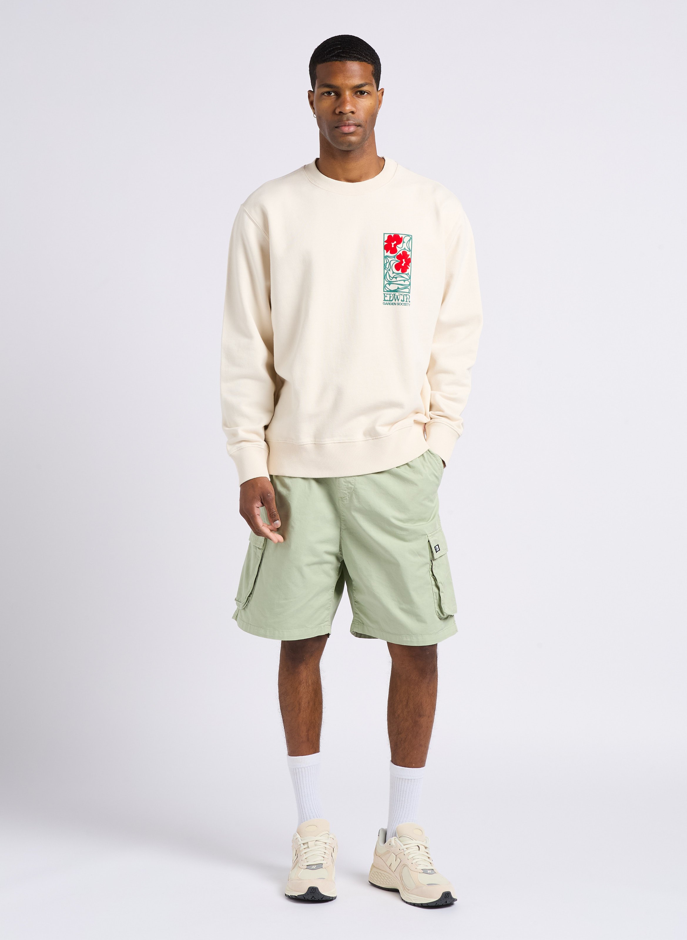 Short cotton twill cargo Beige