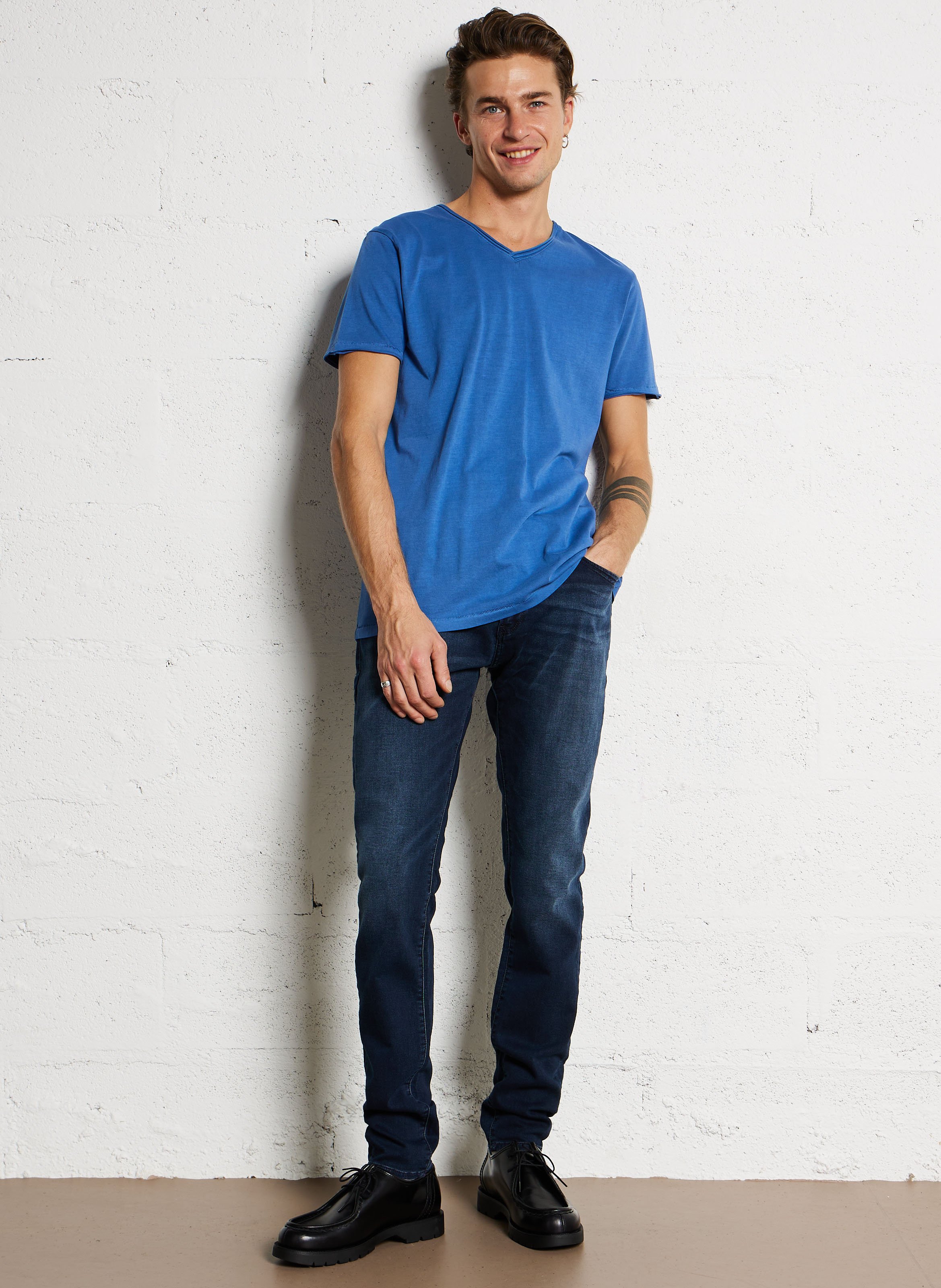 Slim-fit stretchy cotton-blend jeans LE TEMPS DES CERISES Blue