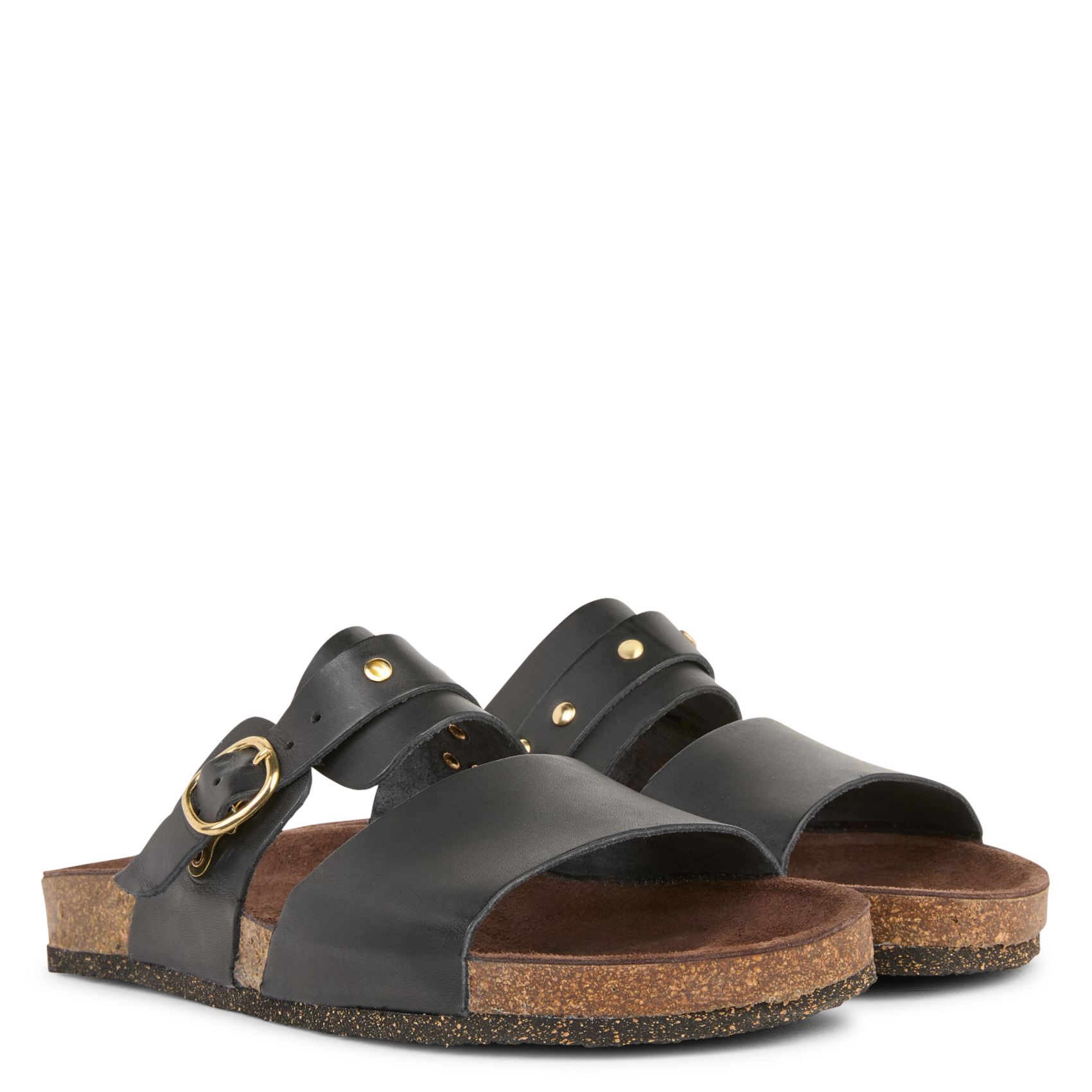 Aouda flat leather sandals BOSABO Black