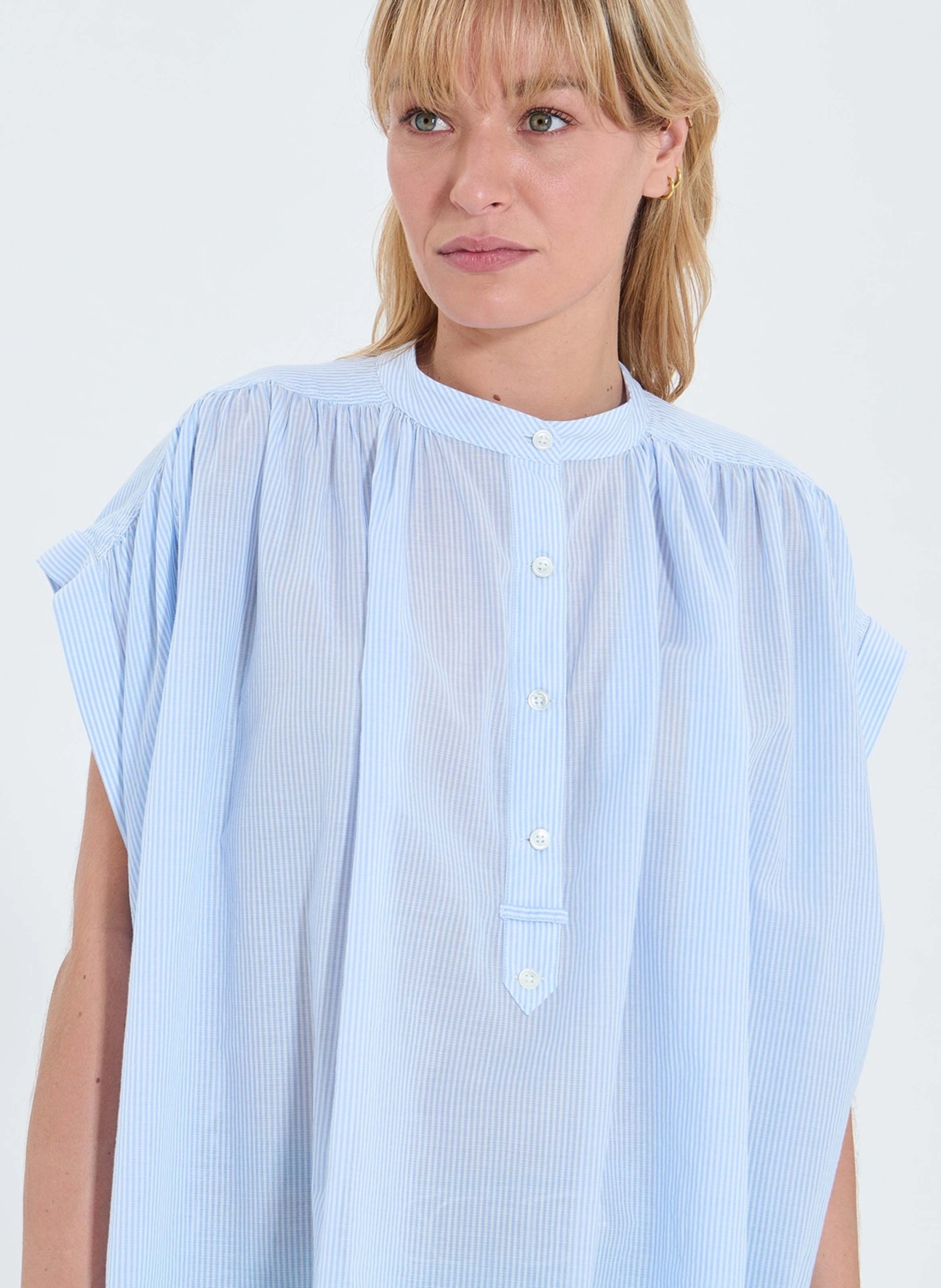 Wijde gestreepte blouse met korte mouwen ZAPA Wit