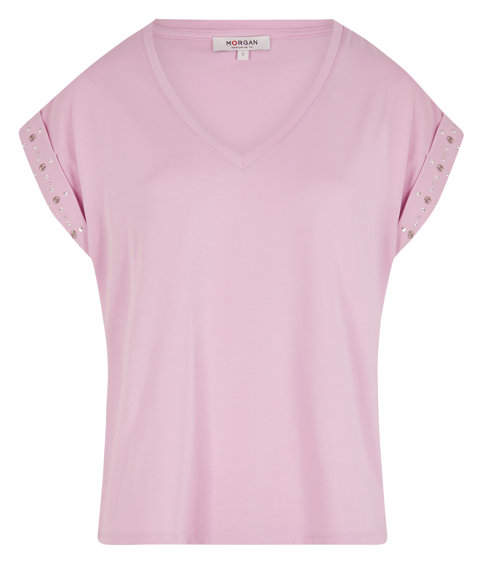 Tee-shirt col v en coton mélangé MORGAN Rose