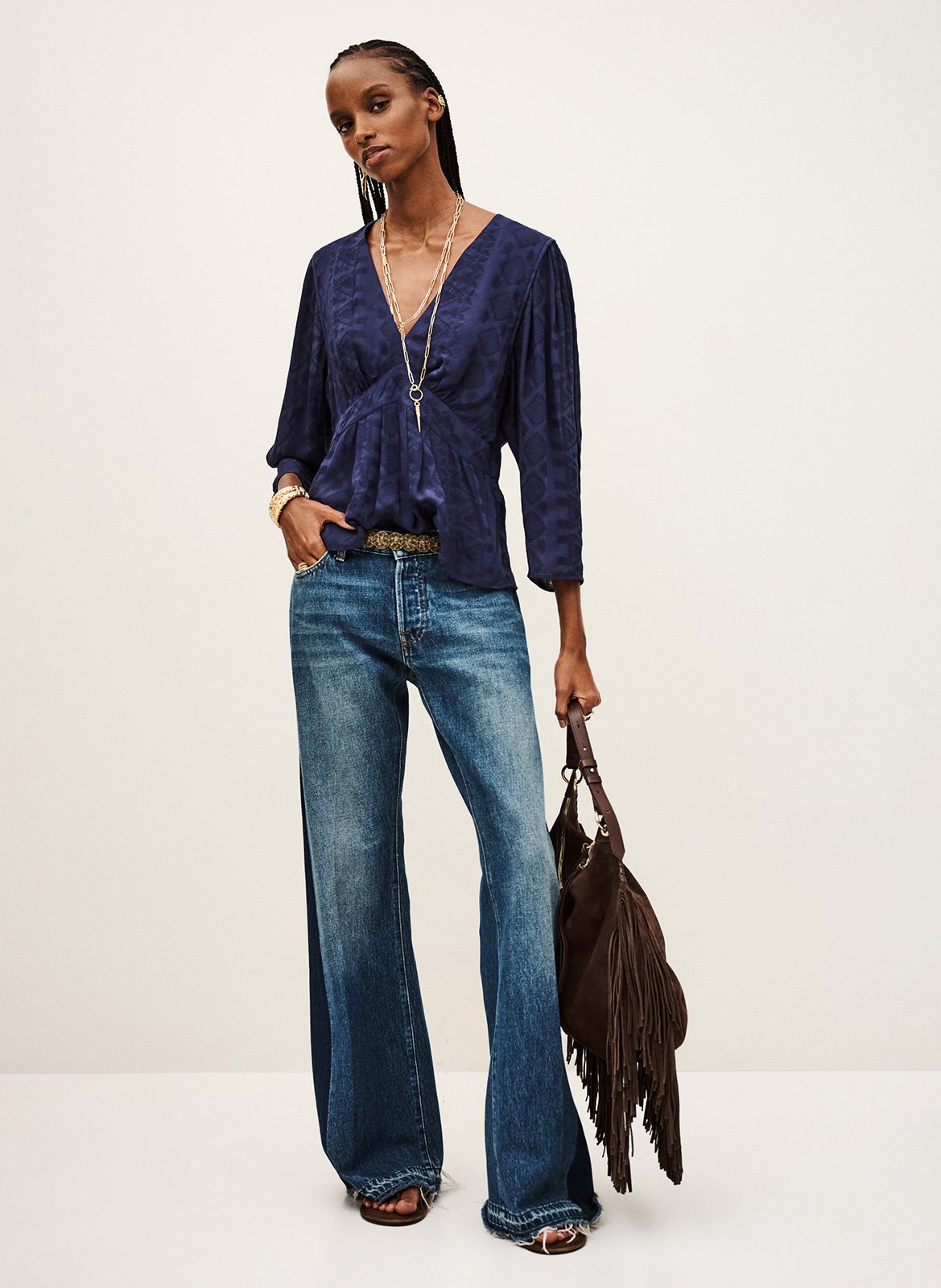 Top col V en jacquard BA&SH Bleu