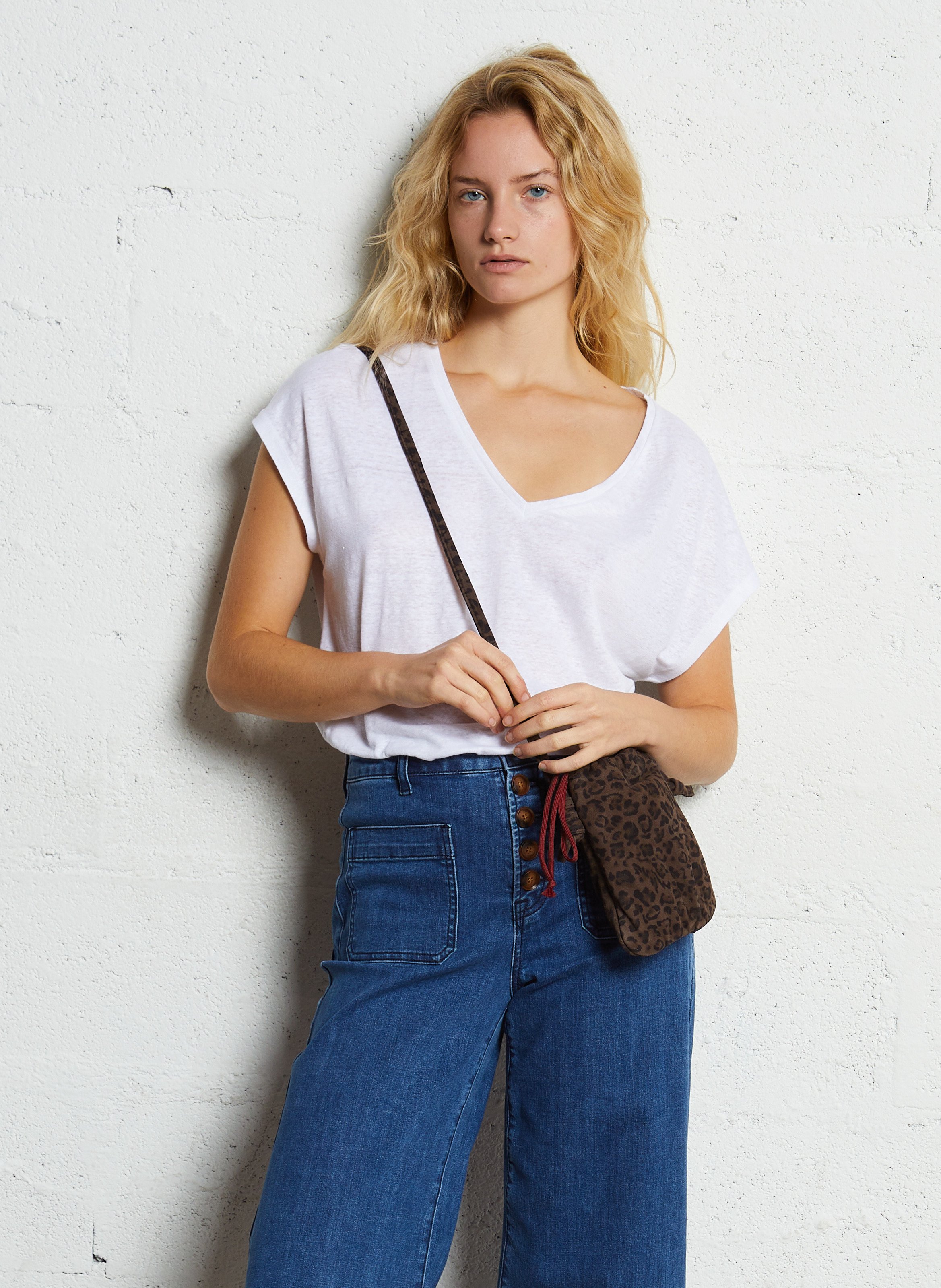 Sac bandoulière en cuir velours imprimé CRAIE STUDIO Marron