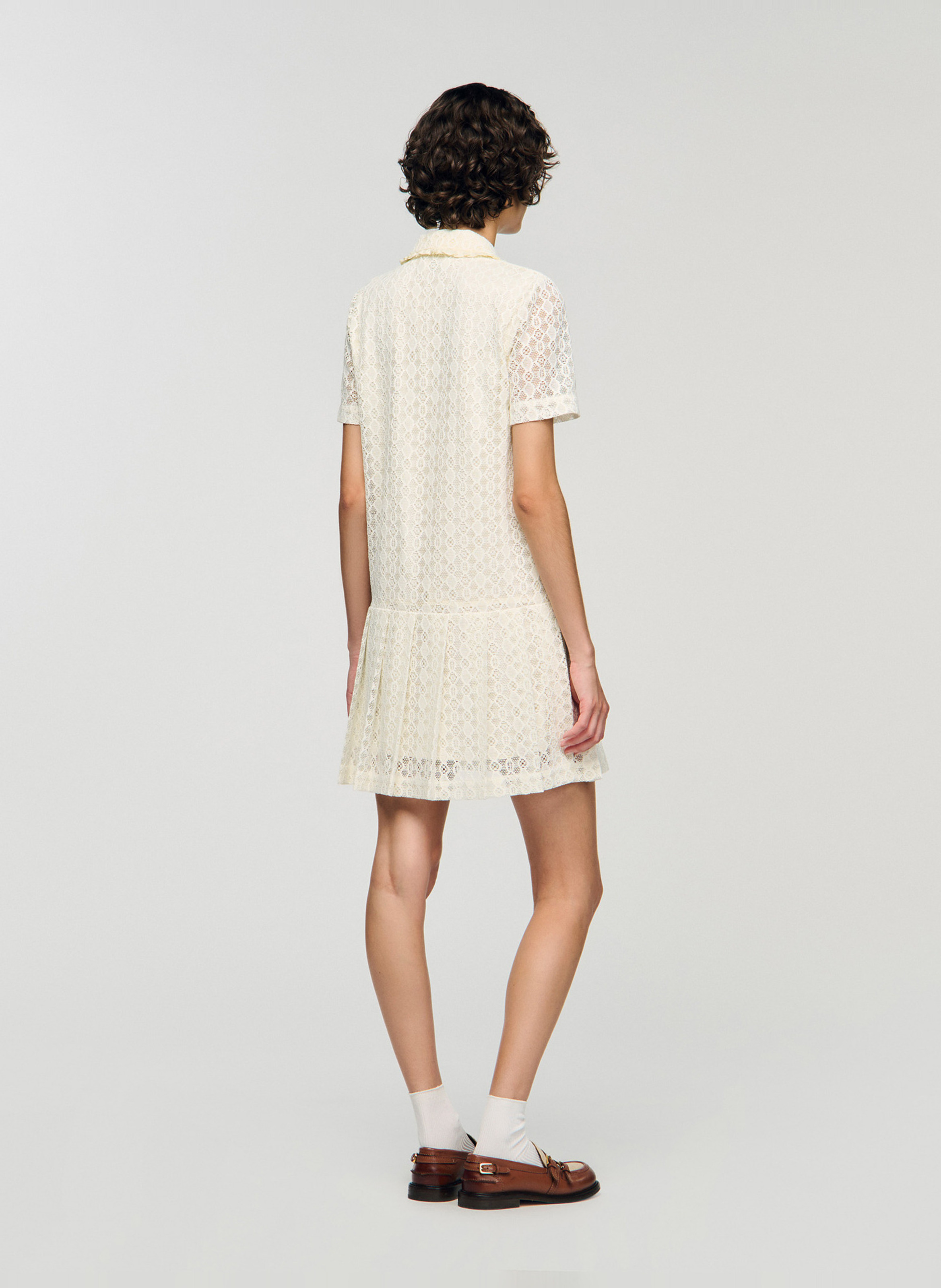 Korte jurk met kraag en kant SANDRO Wit