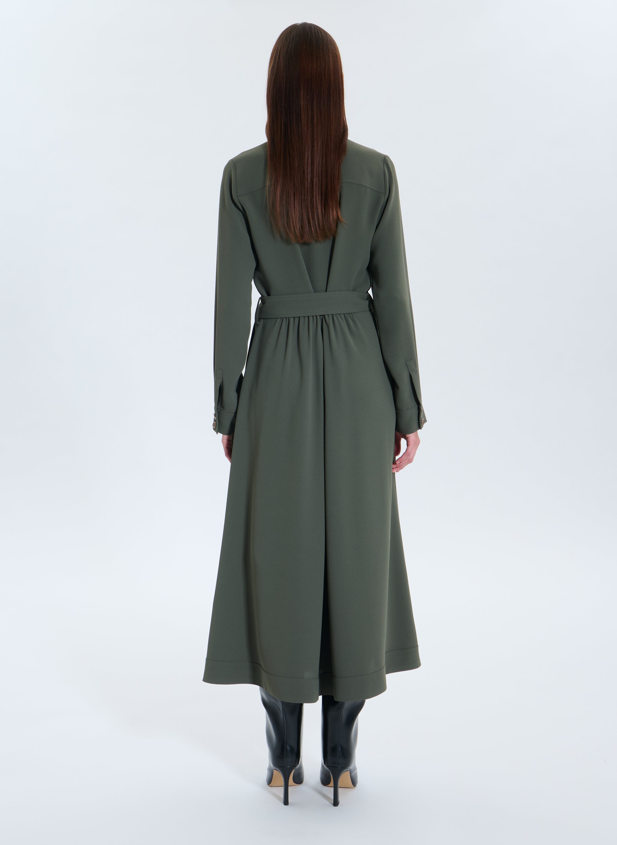 Lange jurk met klassieke kraag ZAPA Kaki