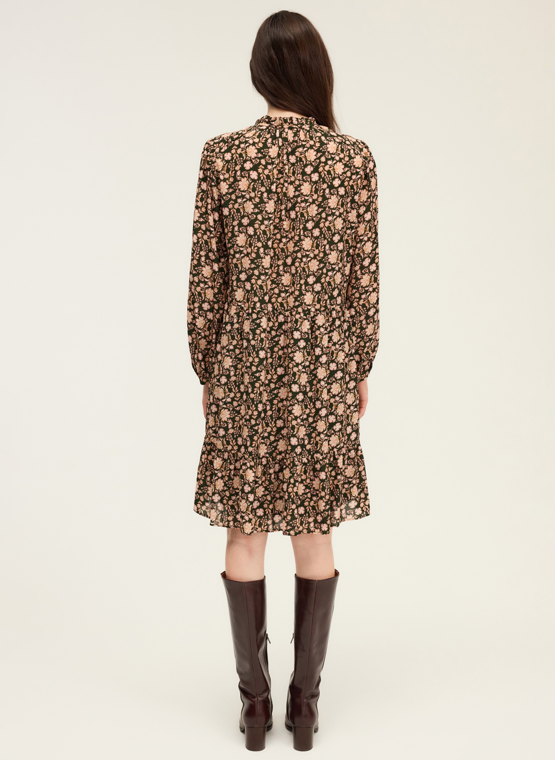 Halflange jurk met ronde hals en print PABLO Kaki