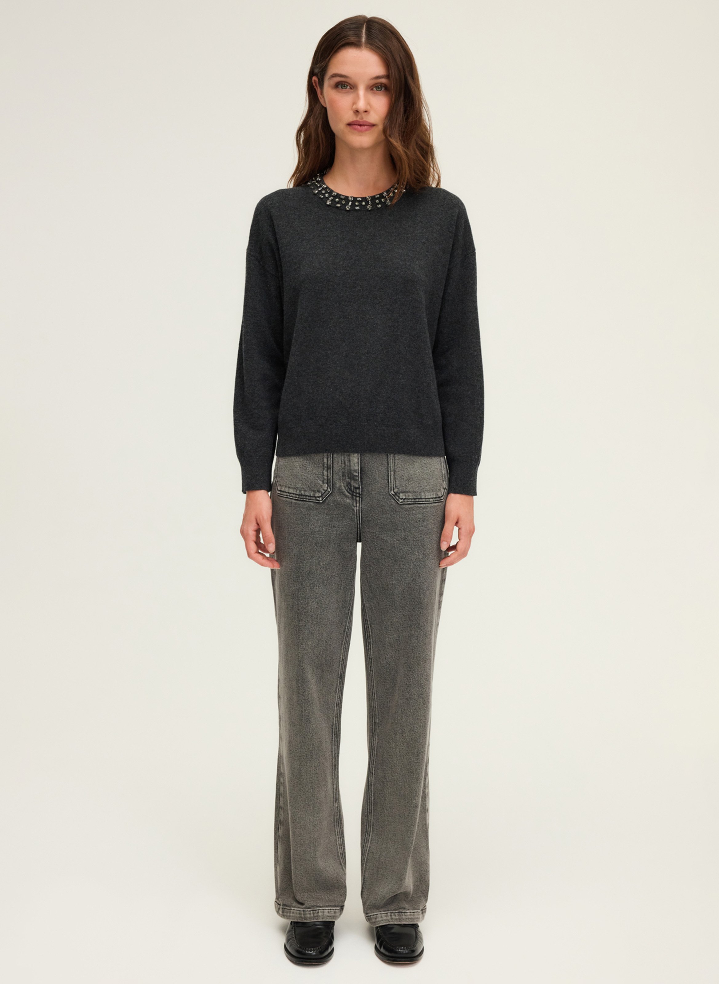 Pull col rond en laine PABLO Gris