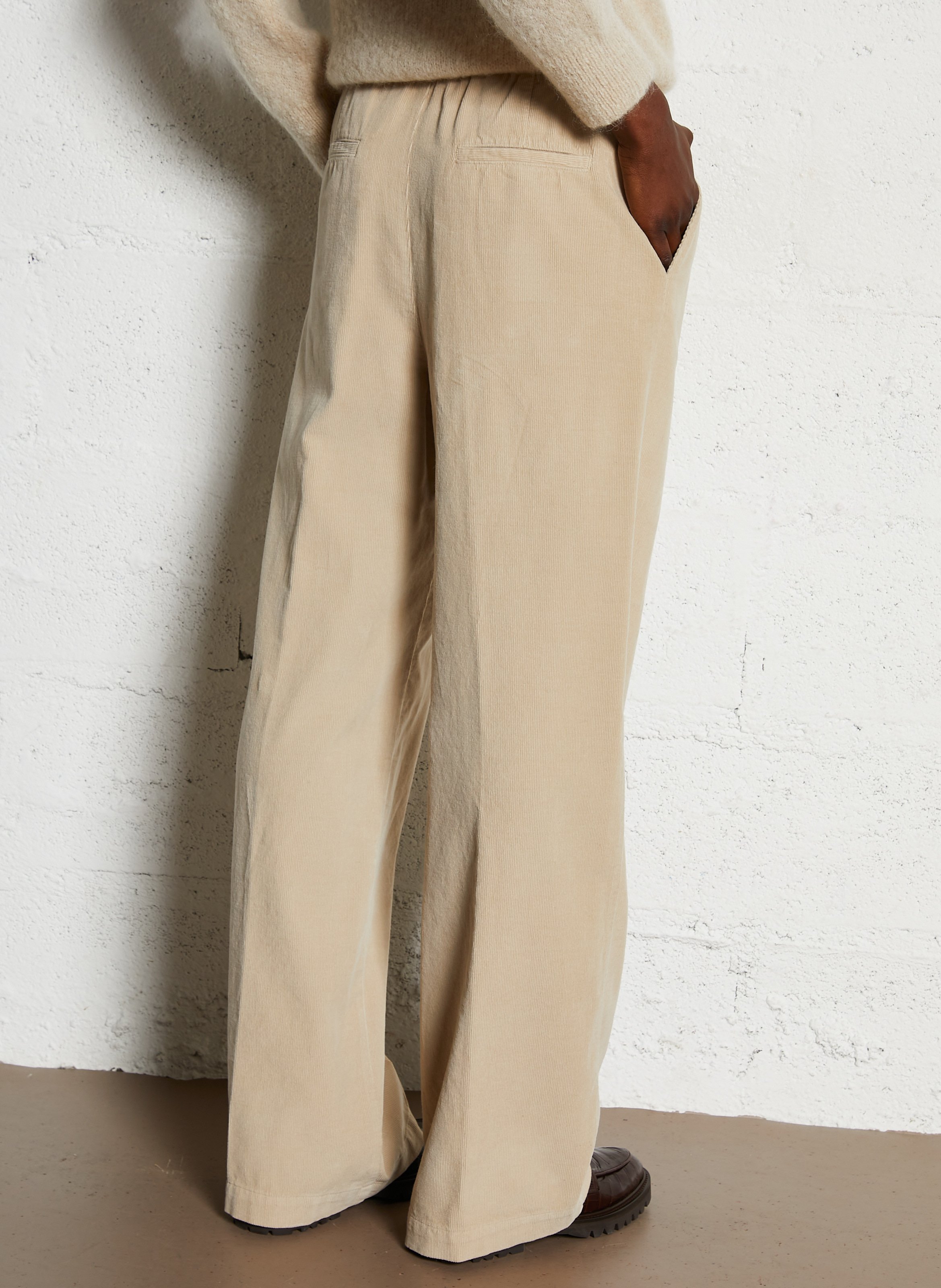 Pantalon large en coton POMANDERE Beige