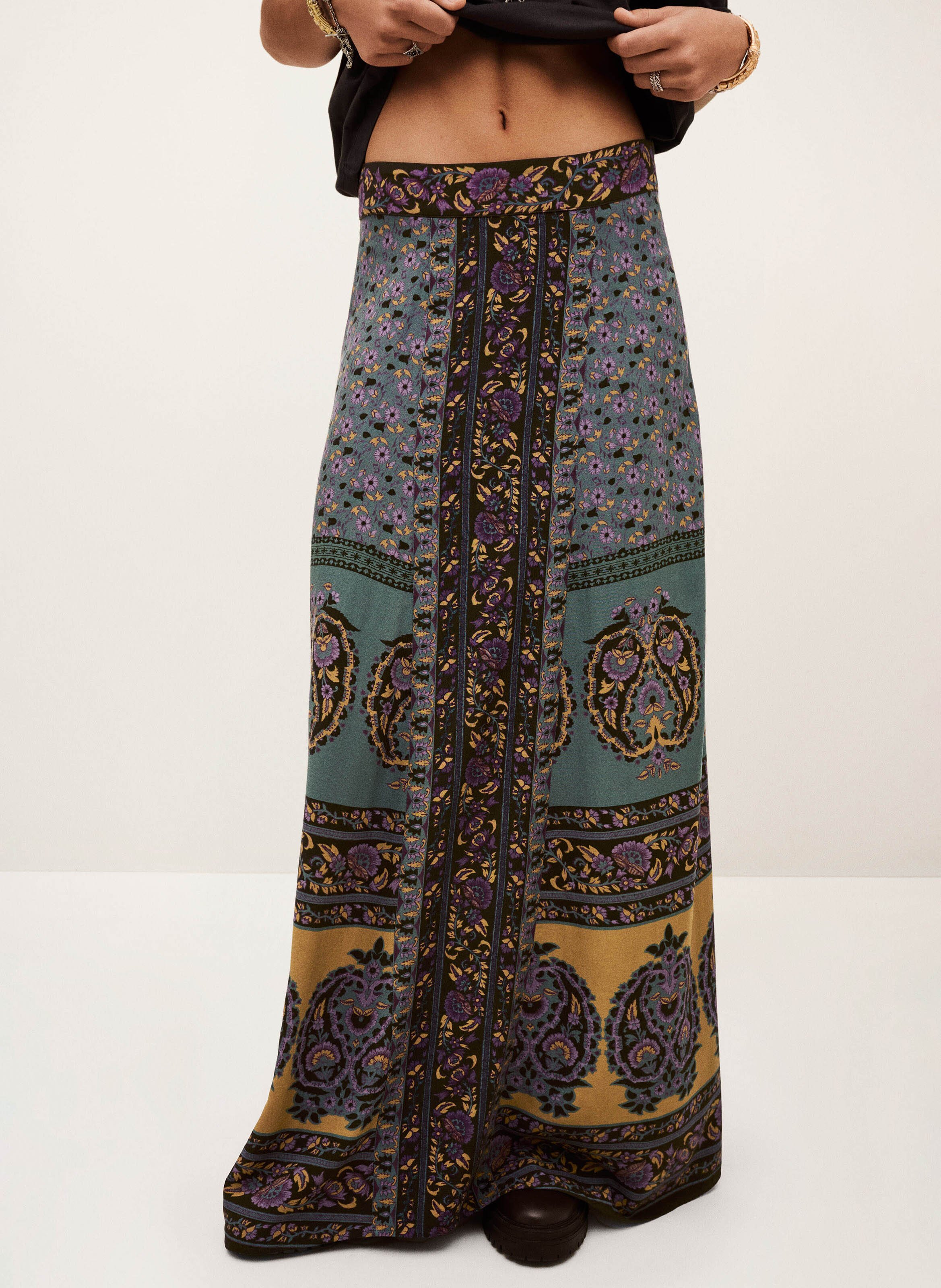 Jupe midi imprimée taille haute BA&SH Marron