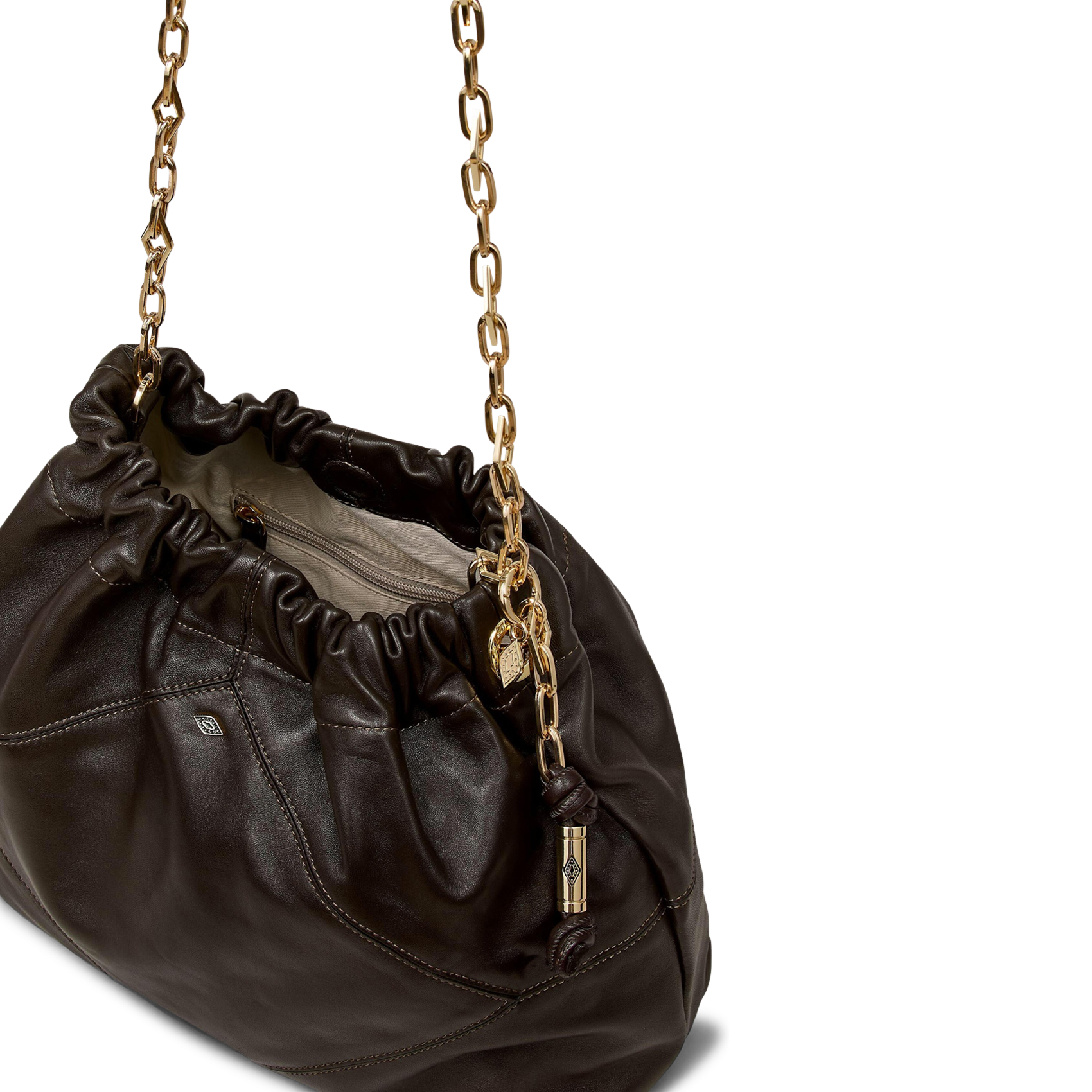 Sac Tote épaule à chaîne en cuir uni BA&SH Marron