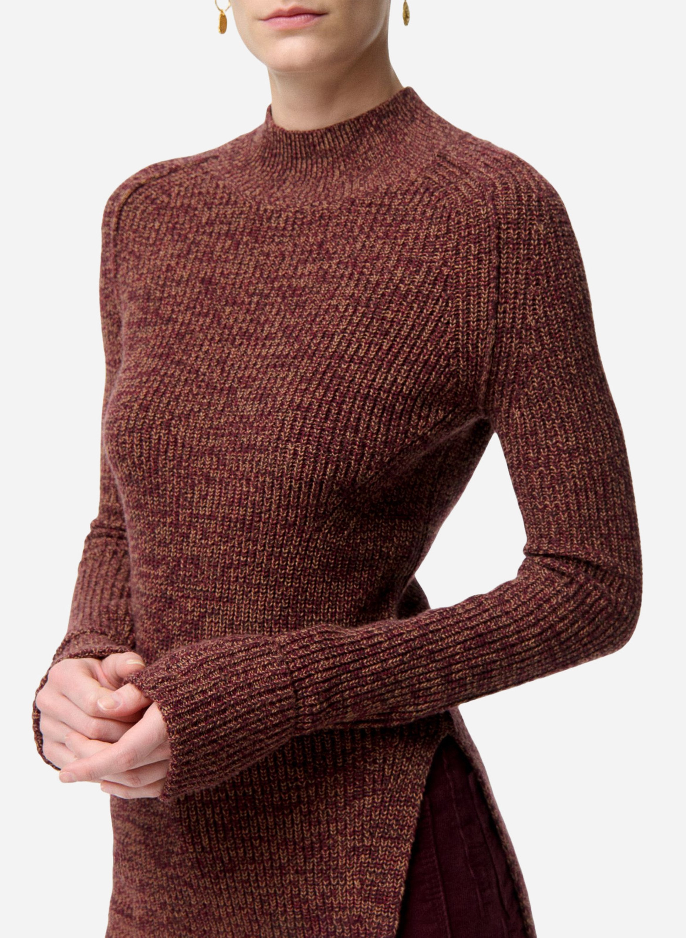 Pull ajusté col montant en coton et laine VANESSA BRUNO Violet