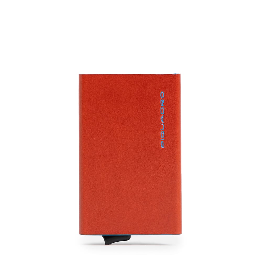 Automatic flap card holder in leather and metal with RFID protection PIQUADRO Brown