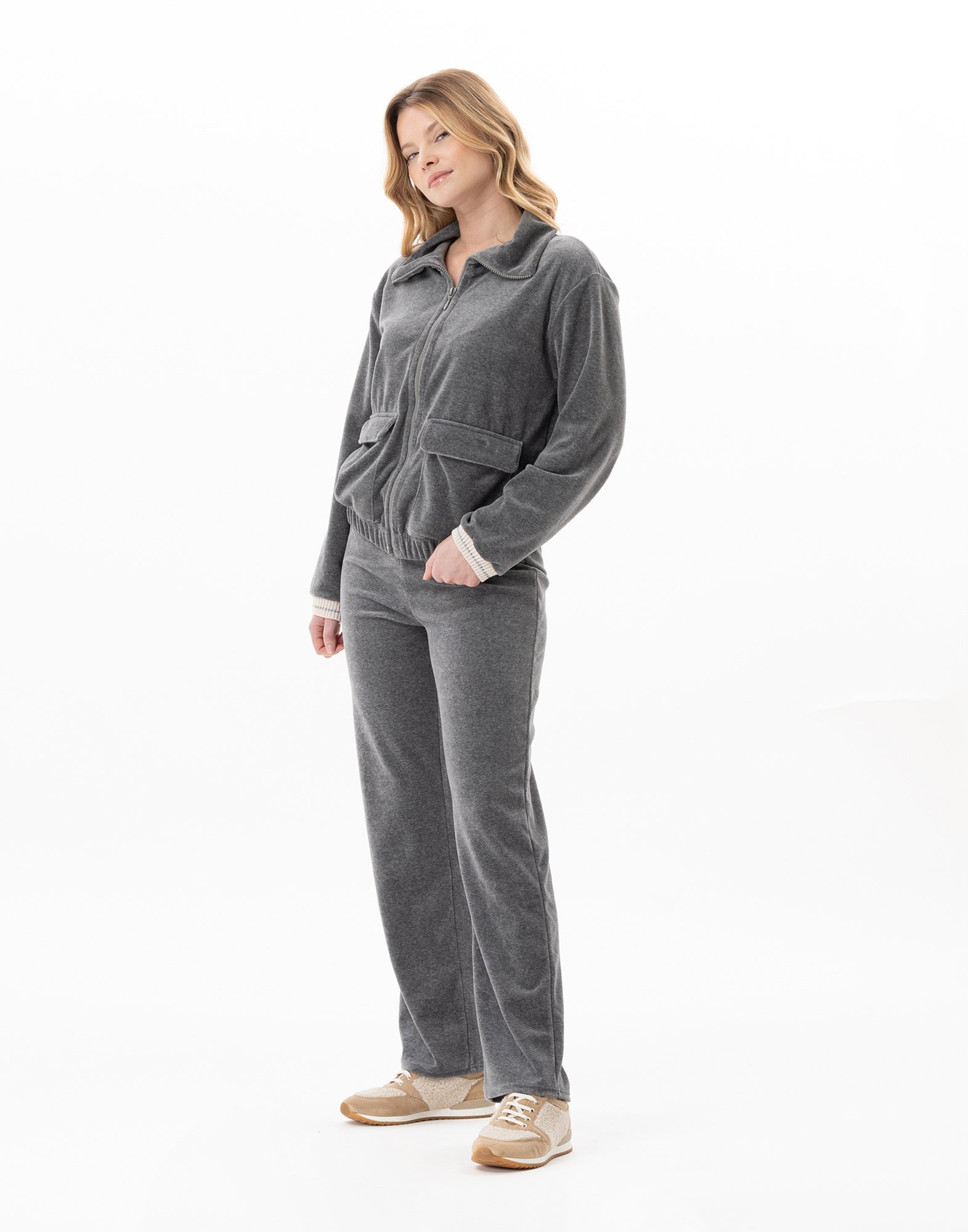 Zip-up velvet homewear set LE CHAT Grey