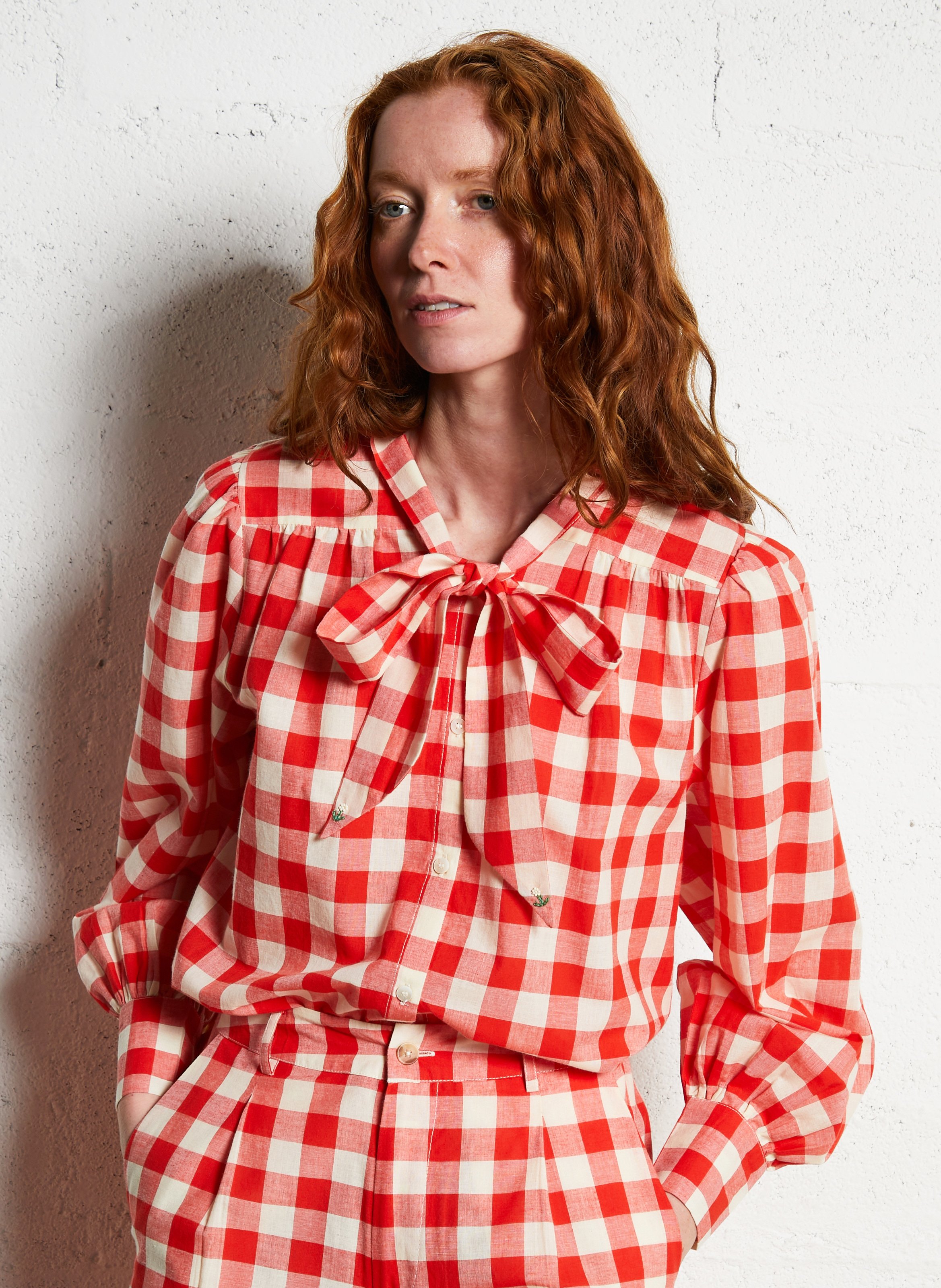 Shirt with Lavallière collar in organic cotton EMILE ET IDA Red