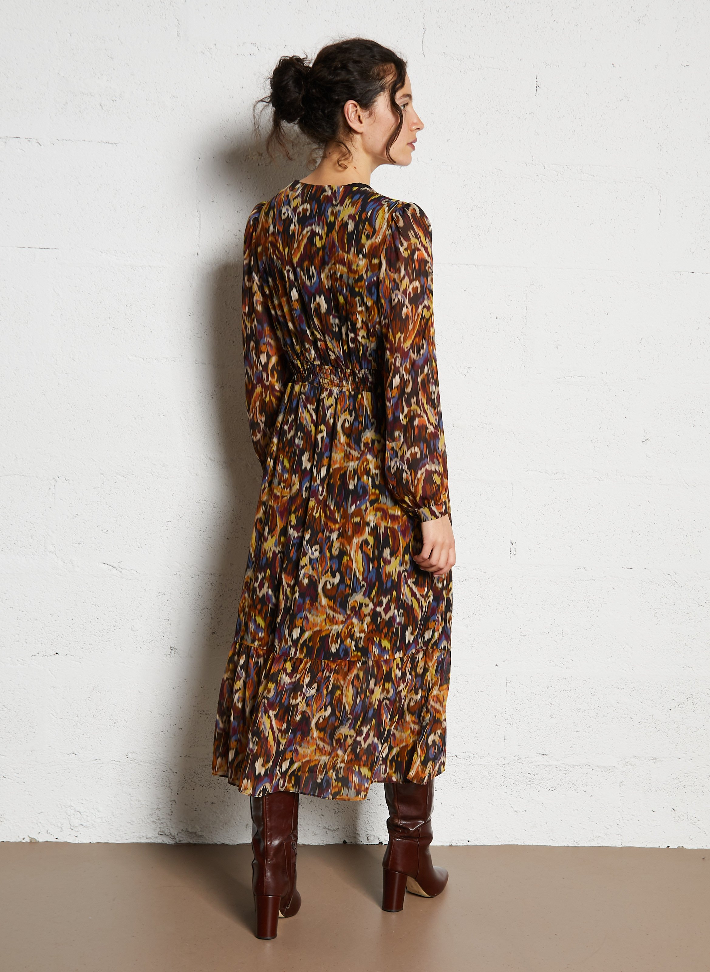 Robe midi imprimée col v SUD EXPRESS Jaune