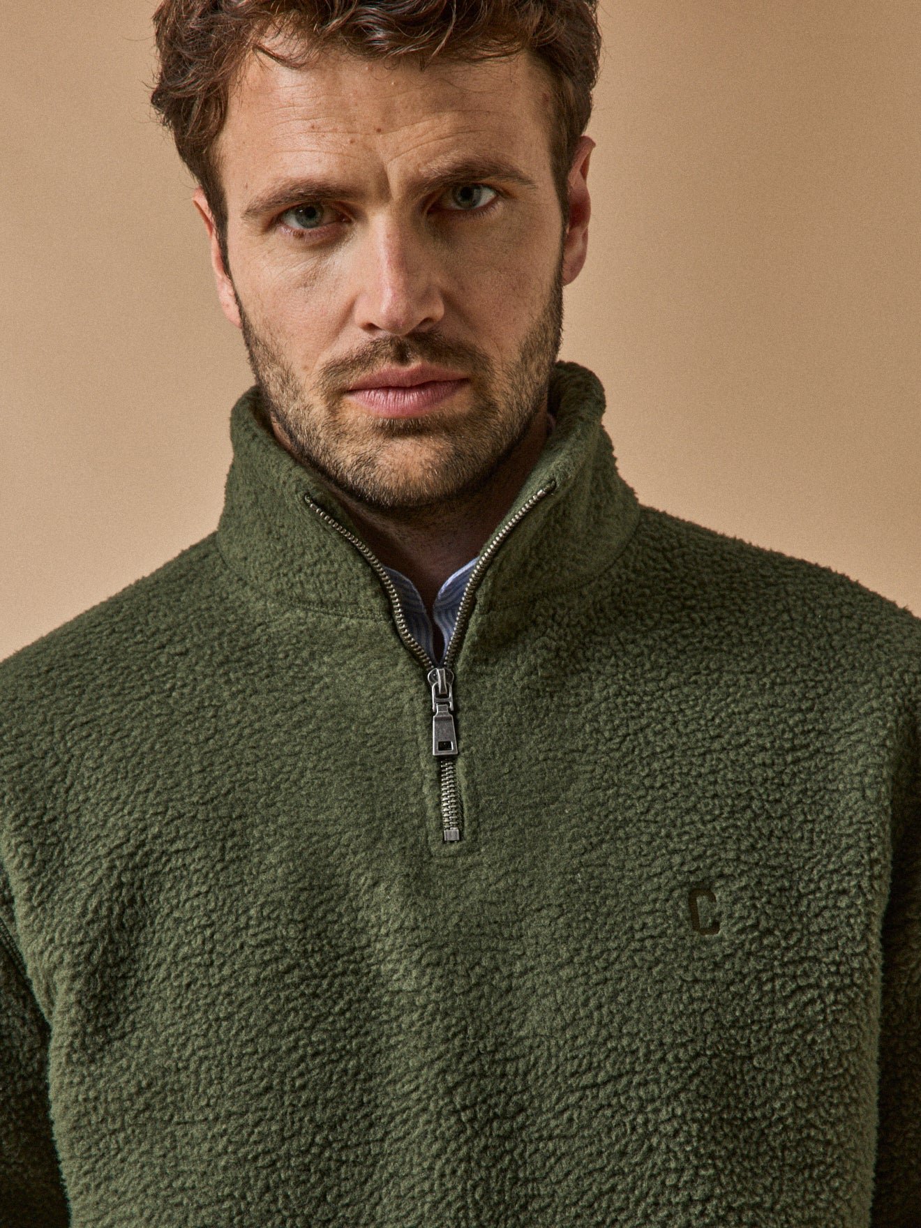 Fleece trucker collar sweater CYRILLUS Green