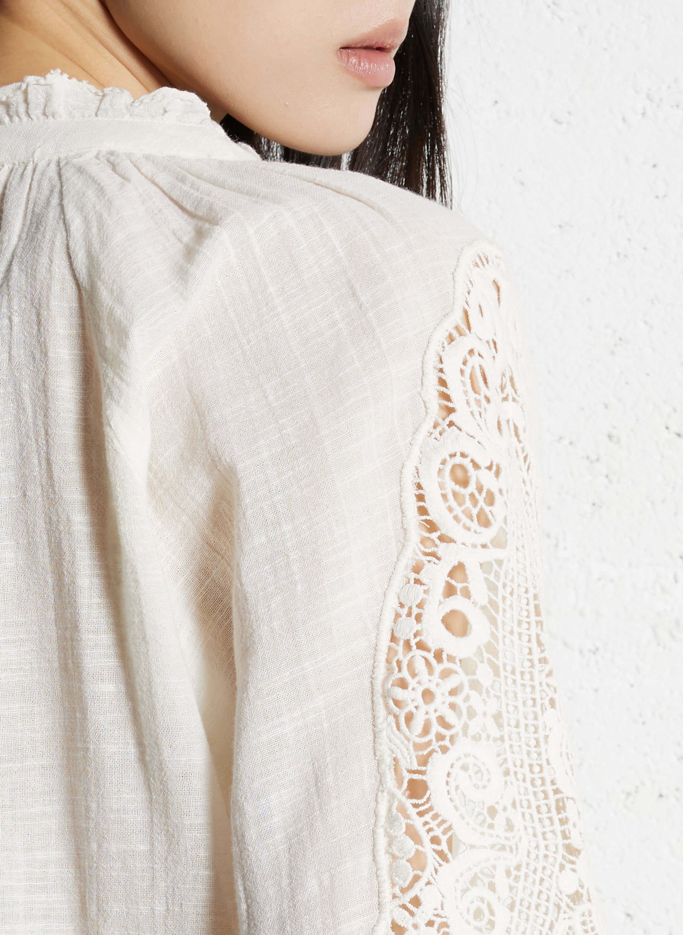 Blouse col V en coton  MAISON 123 Beige