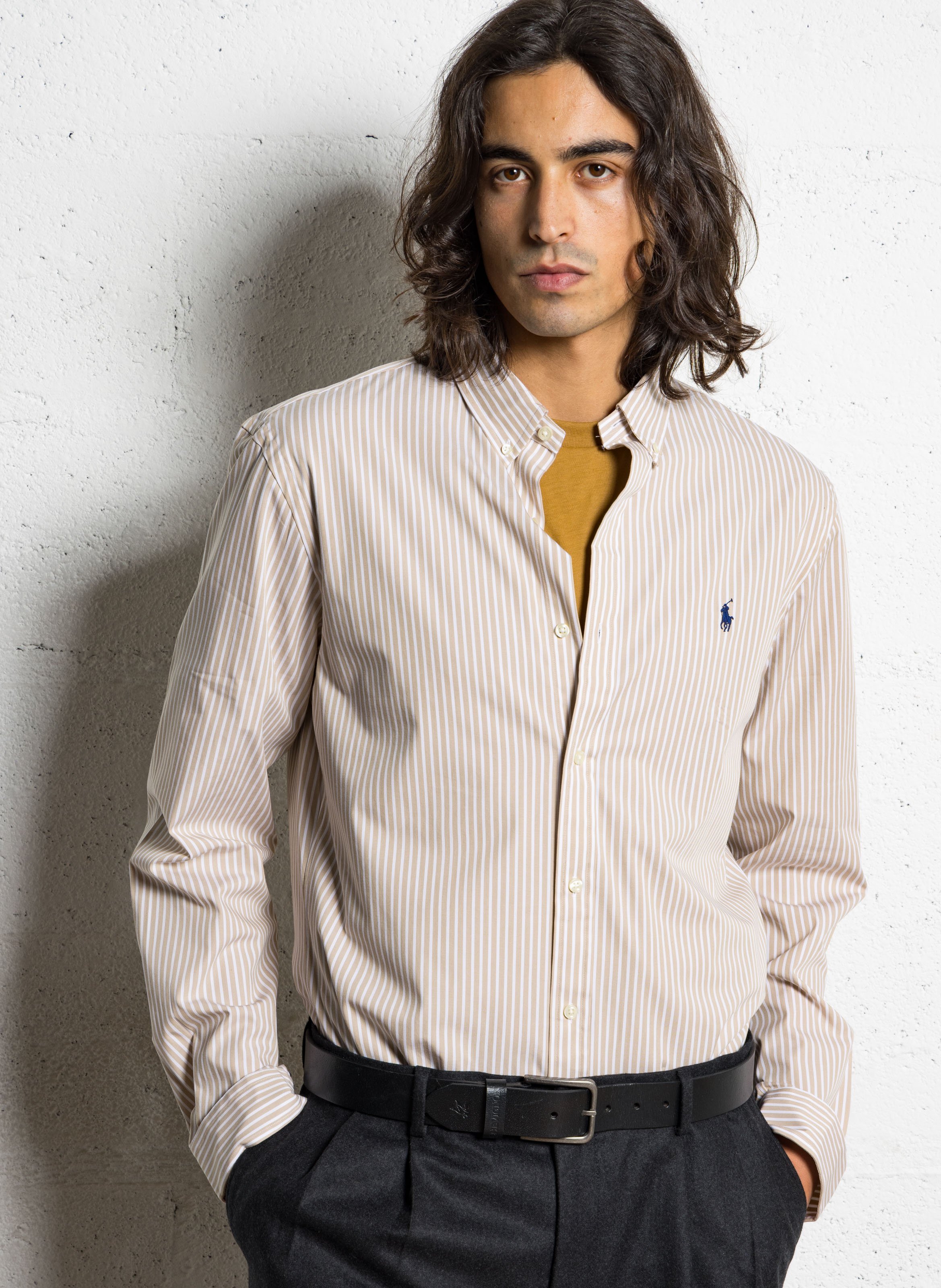 Chemise col américain slim-fit en coton stretch POLO RALPH LAUREN Beige