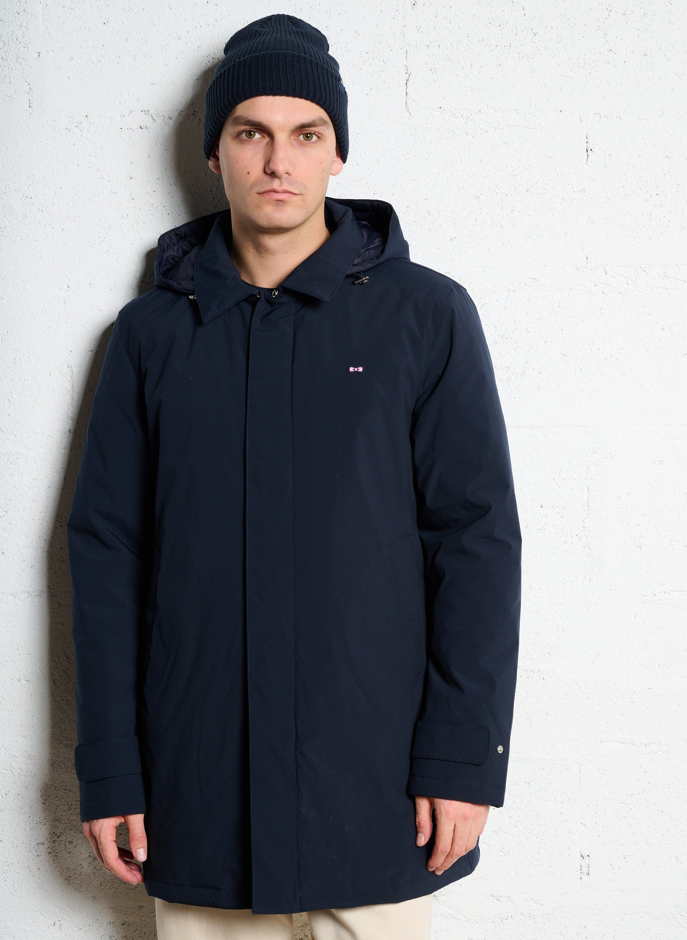 Parka droite unie à capuche amovible EDEN PARK Bleu