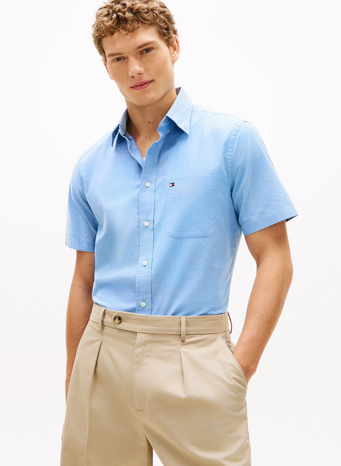 Straight short-sleeve solid shirt TOMMY HILFIGER Blue
