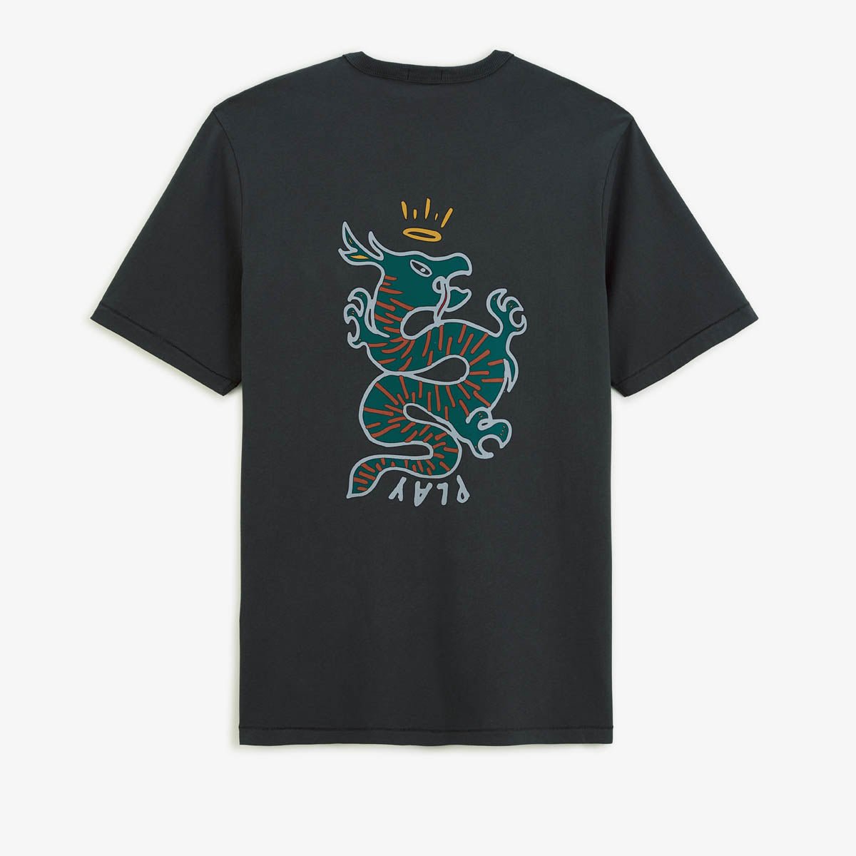 Round neck printed cotton t-shirt with dragon back SERGE BLANCO Grey