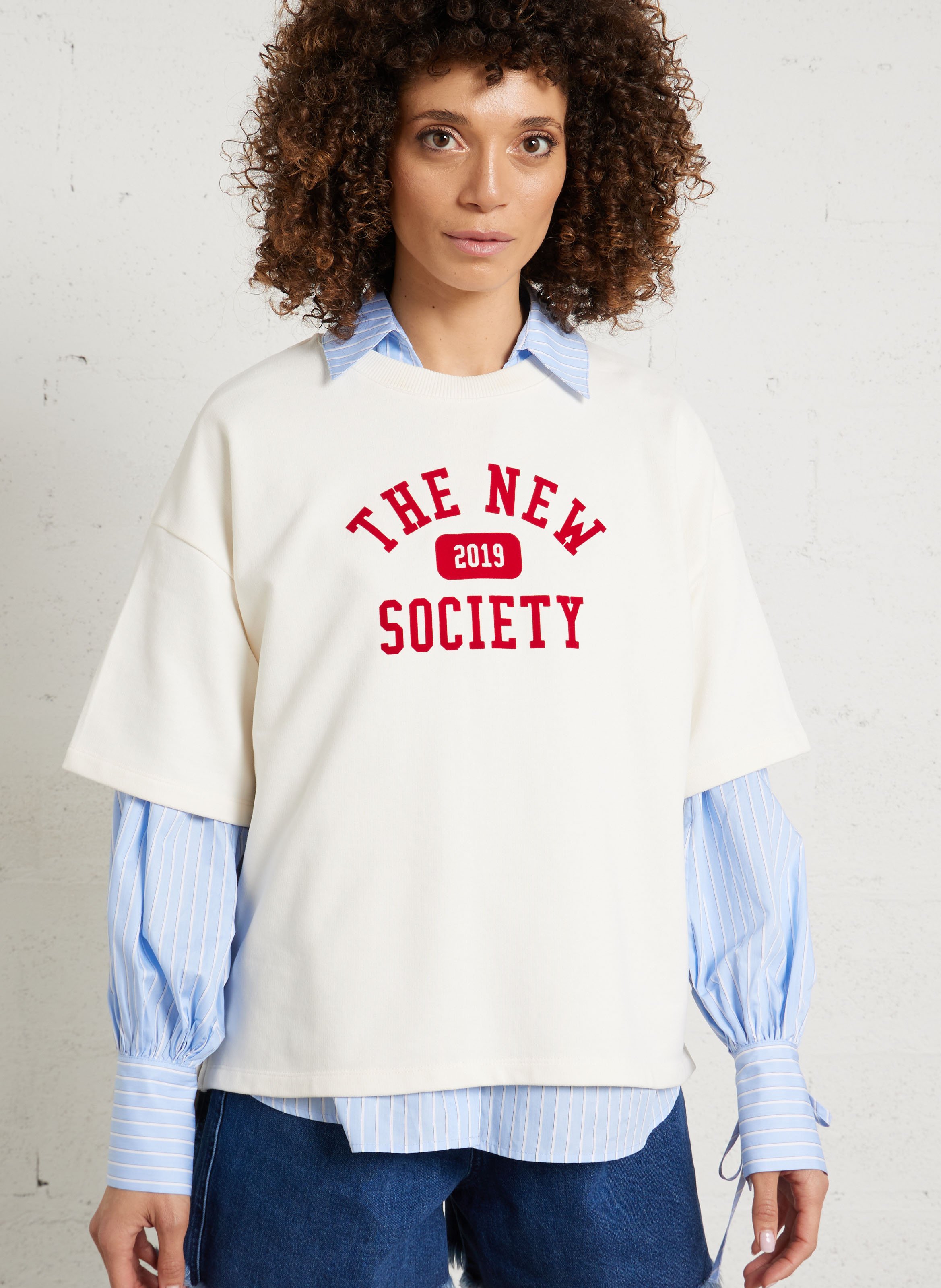 Sweat oversize col rond en coton THE NEW SOCIETY Beige
