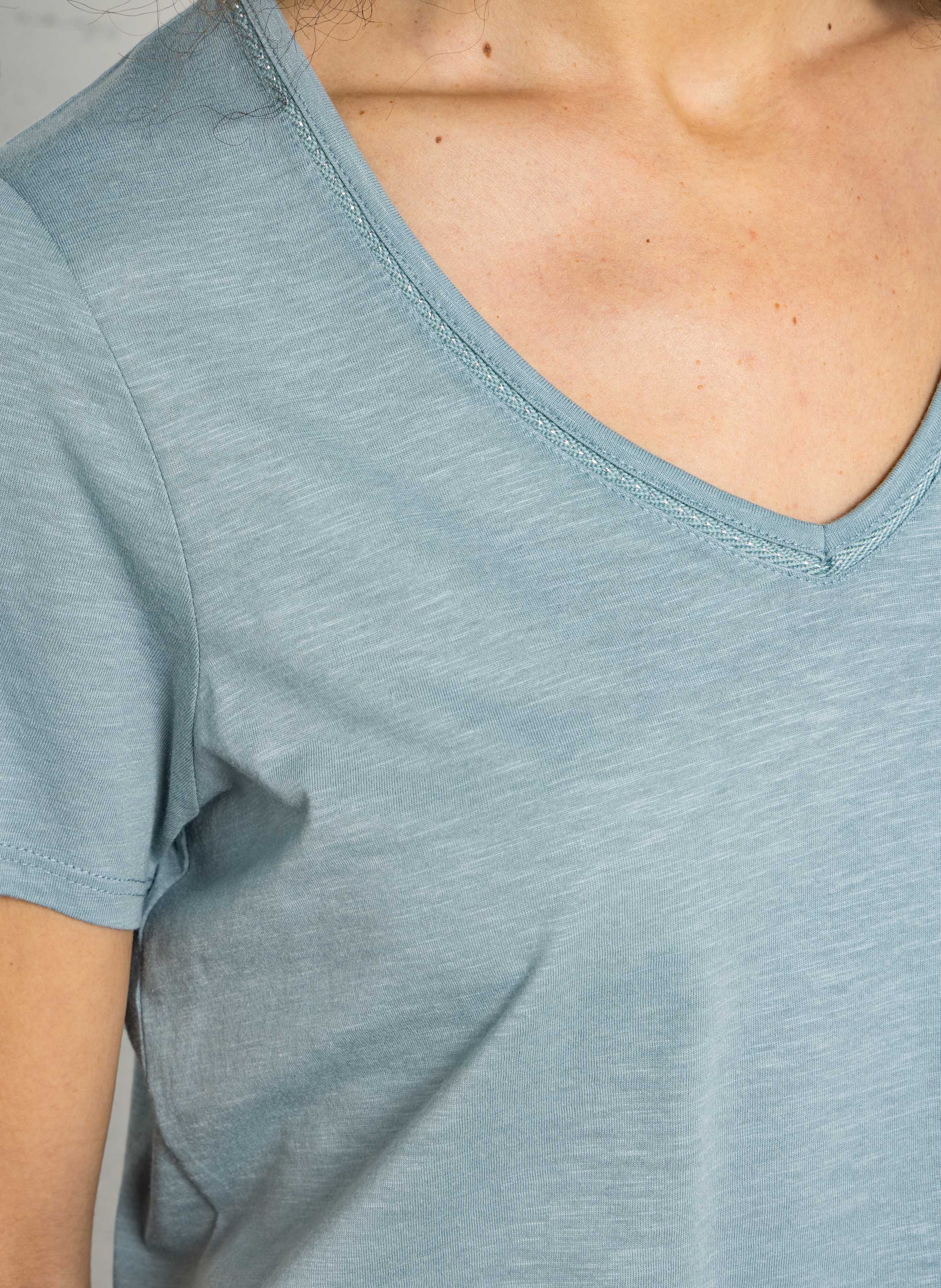 Oversize V-Ausschnitt T-Shirt aus Baumwollmischung SUD EXPRESS Blau