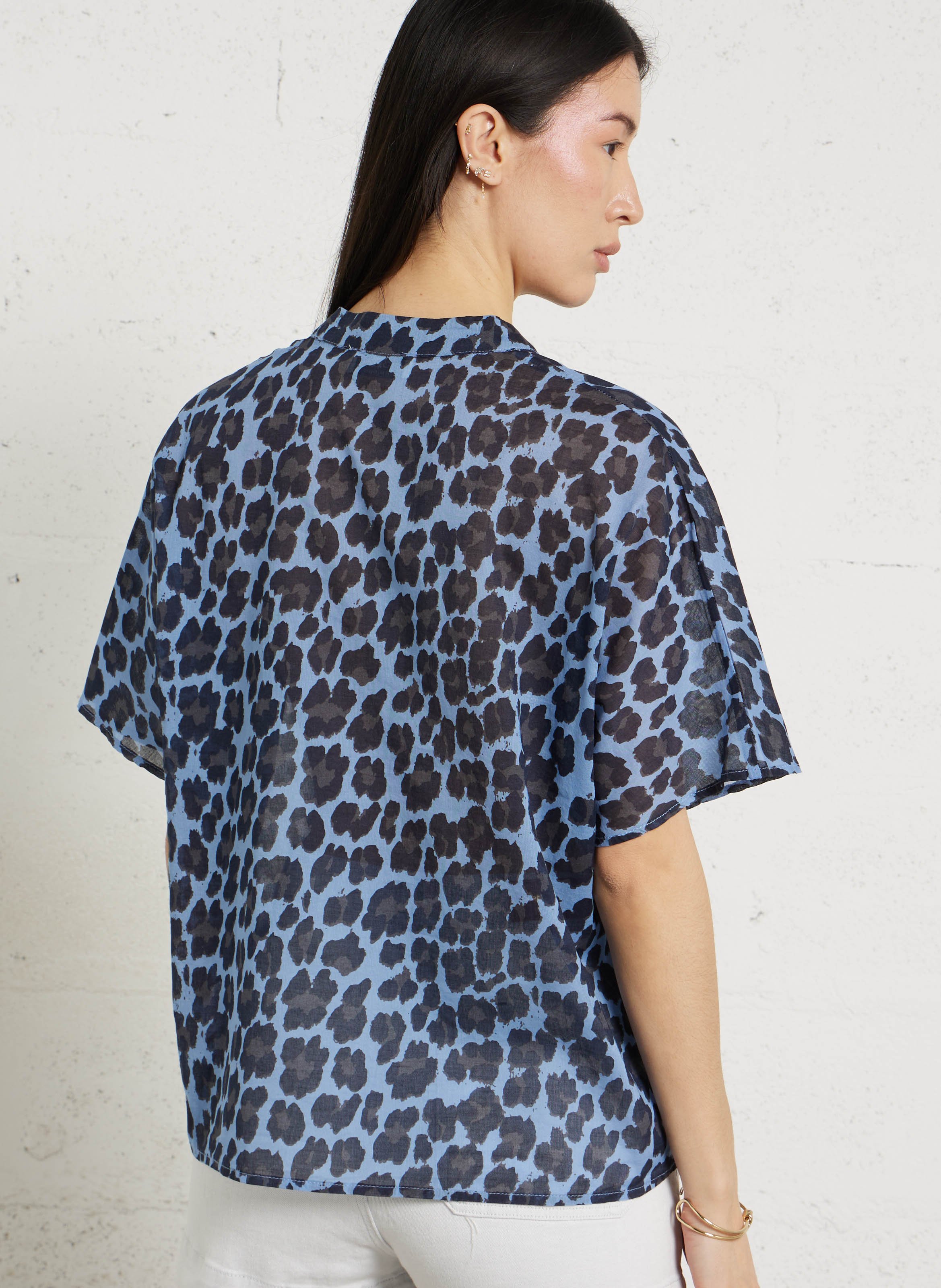 Oversized Tunisian collar cotton shirt LE TEMPS DES CERISES Blue