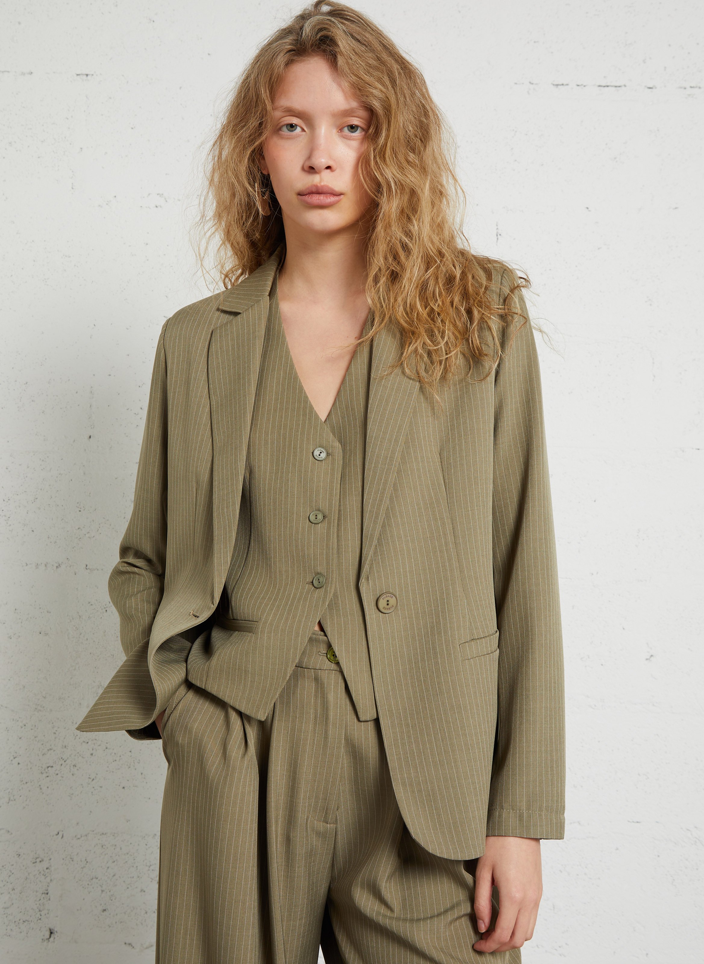 Gerade geschnittener, gestreifter Blazer PLEASE Khaki
