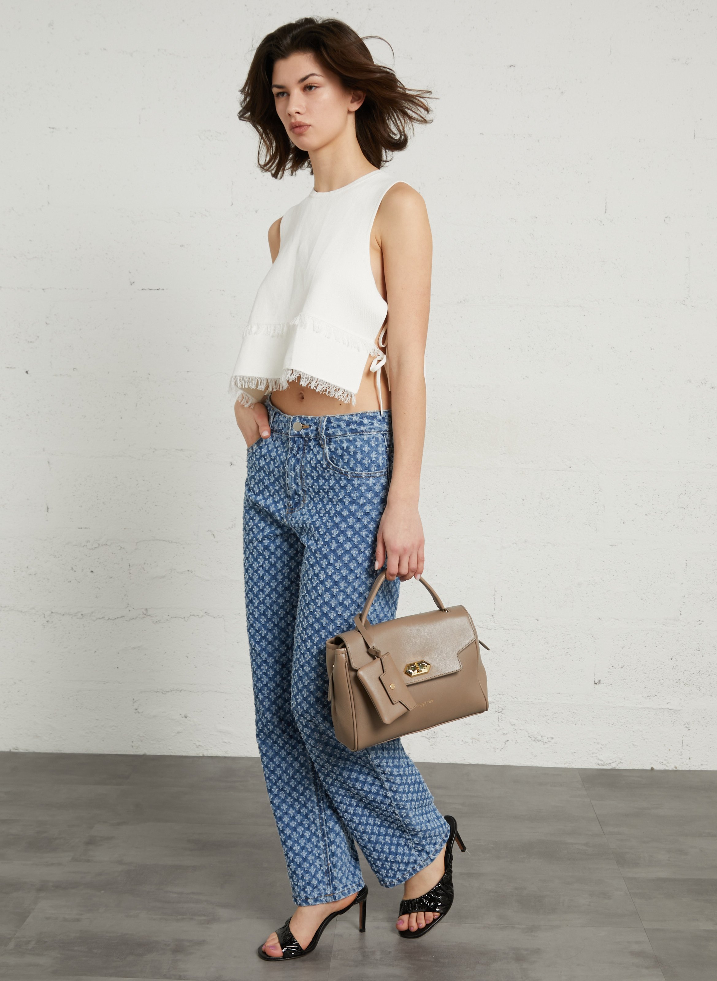 Bowlingtasche aus genarbtem Leder mit Reißverschluss LANCASTER PARIS Beige