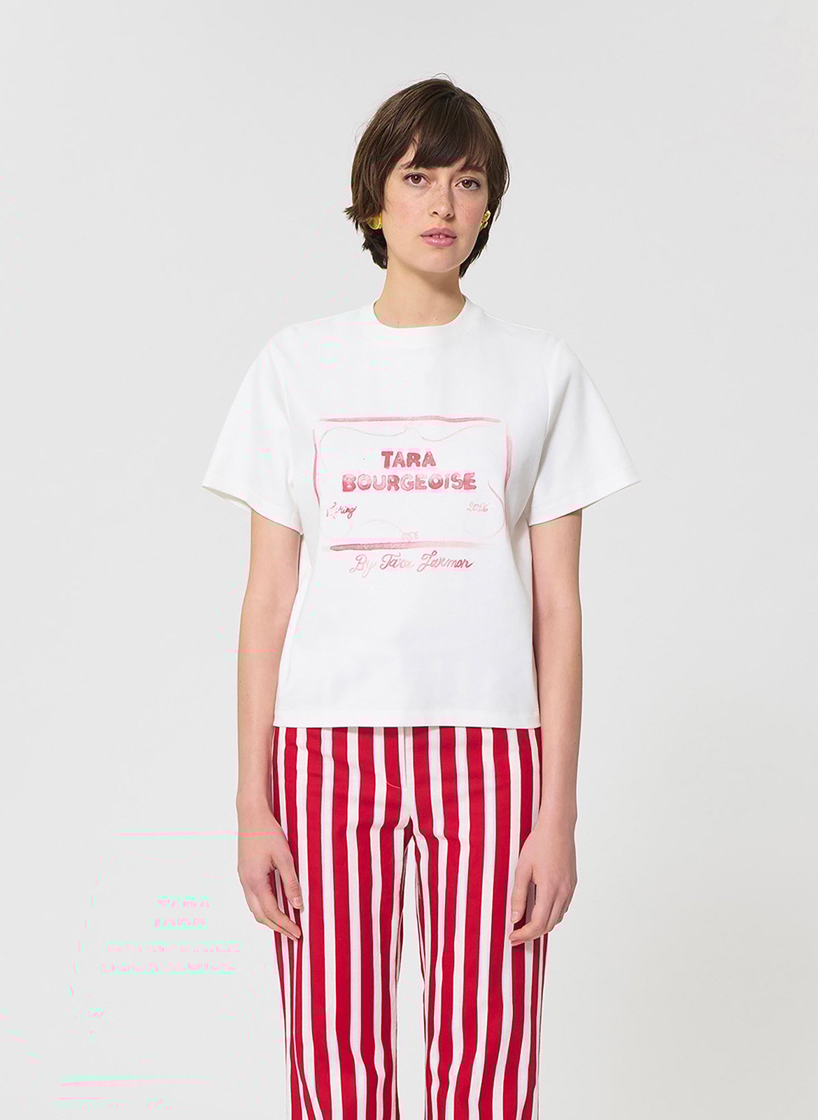 Tee-shirt col rond imprimé en coton TARA JARMON Blanc