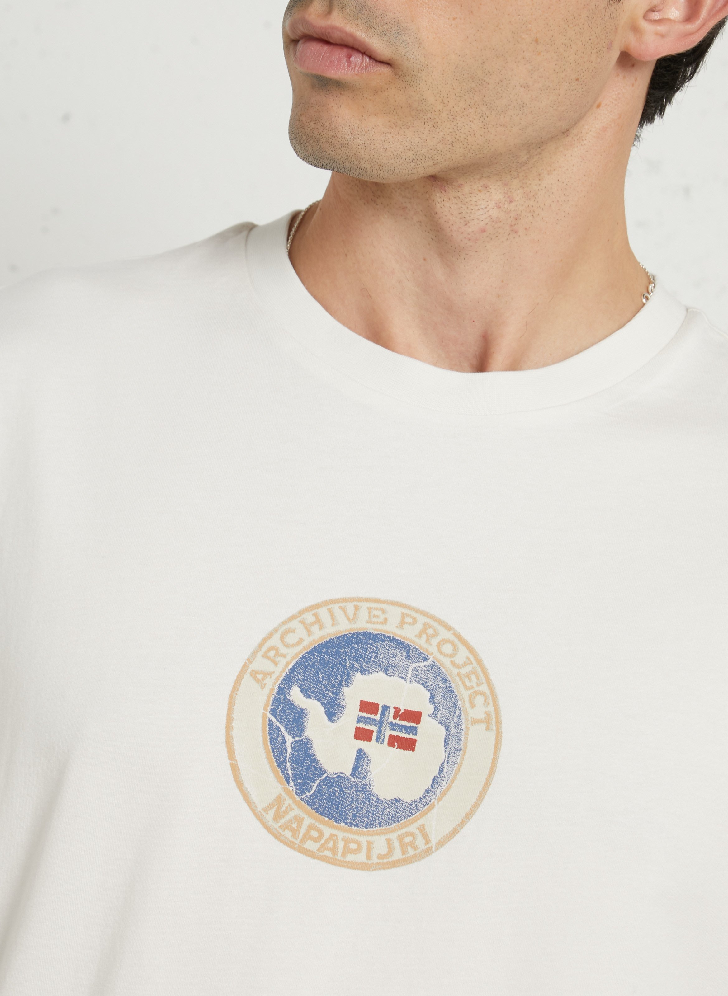 Tee-shirt droit col rond sérigraphié en coton NAPAPIJRI Blanc