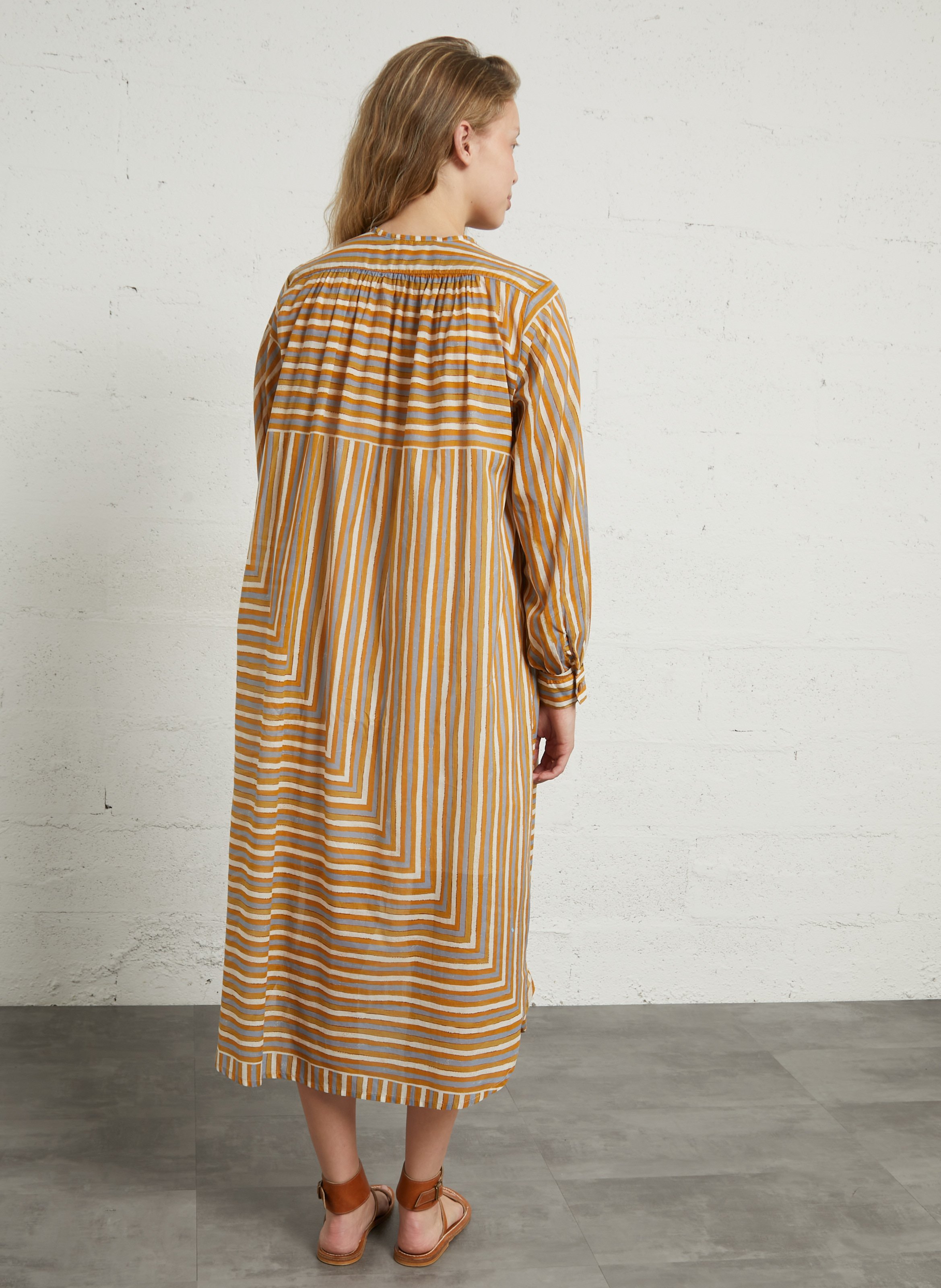 Oversized jurk met ronde hals en gestreept katoen HOD PARIS Bruin