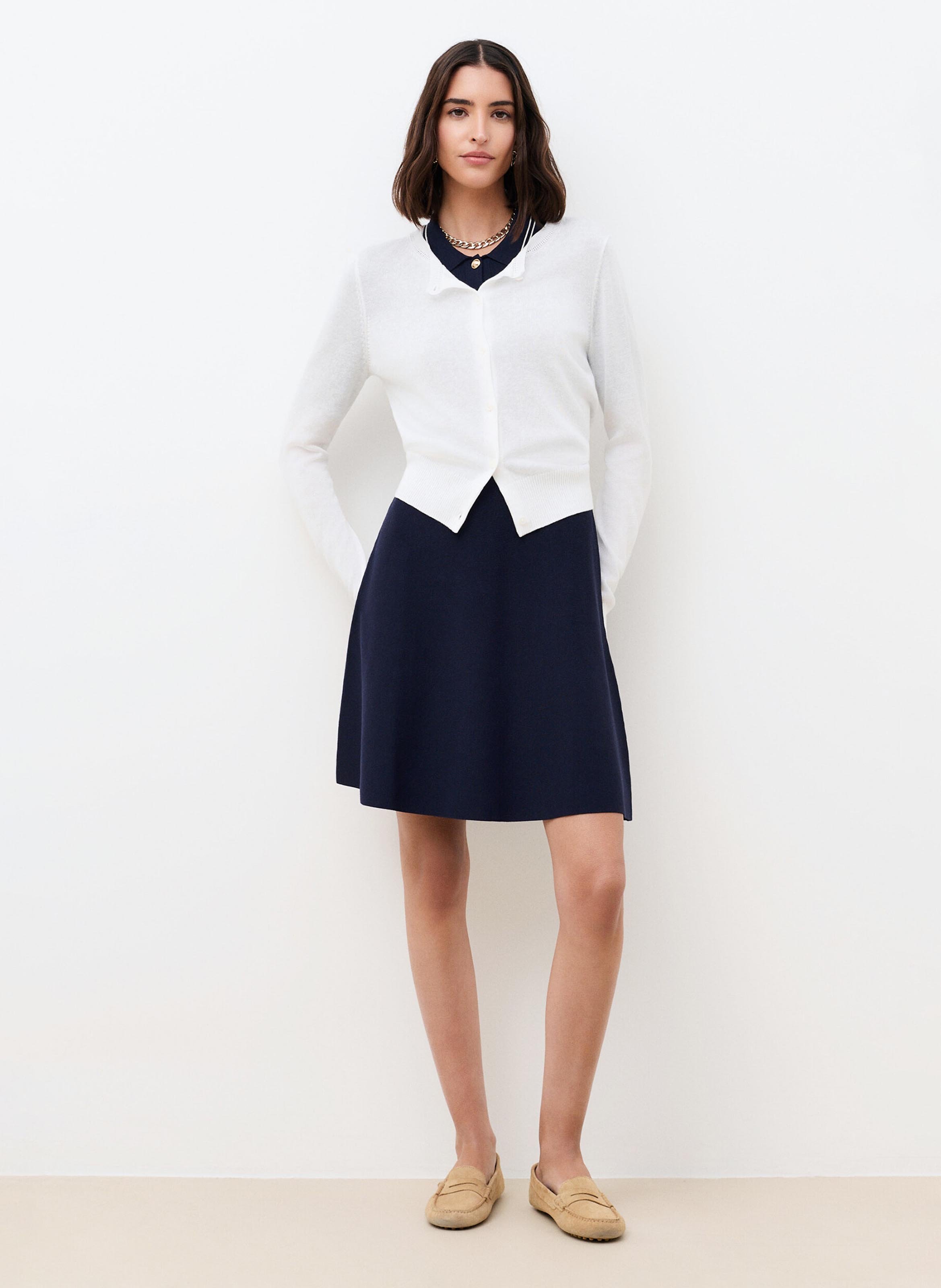 Cardigan col rond en coton mélangé CAROLL Beige