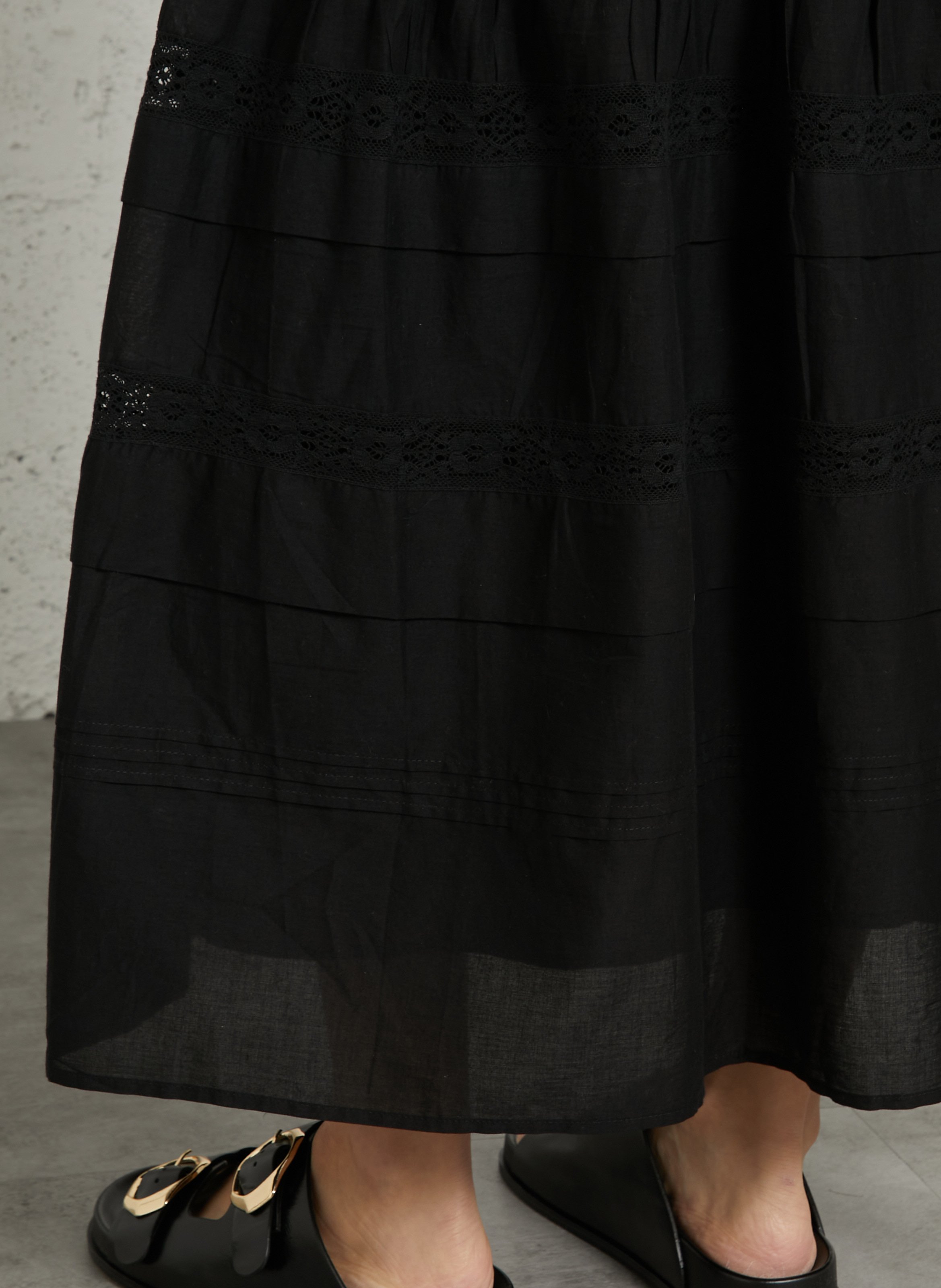 Jupe longue en coton DES PETITS HAUTS Noir