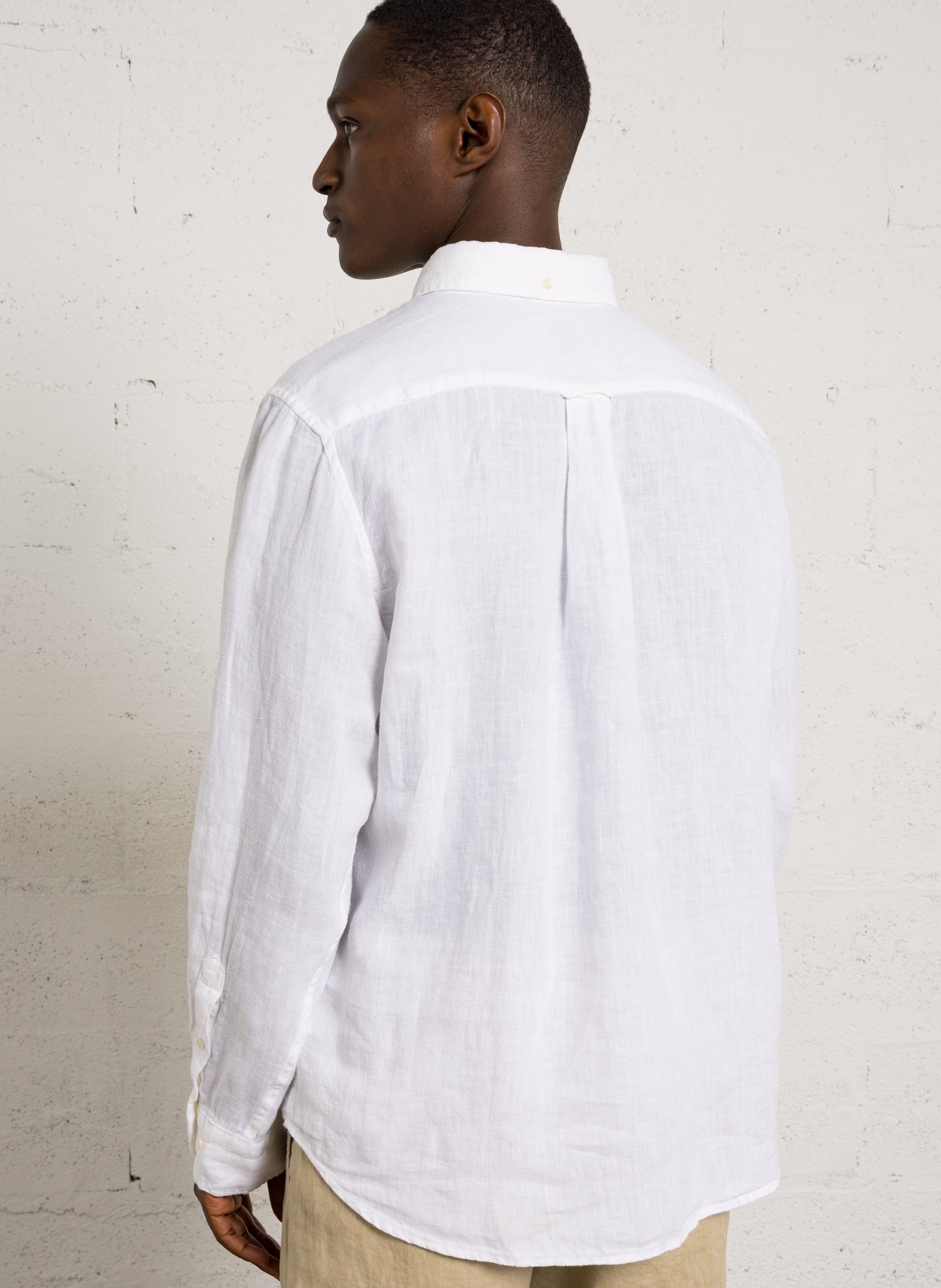 Chemise droite col classique en lin GANT Blanc