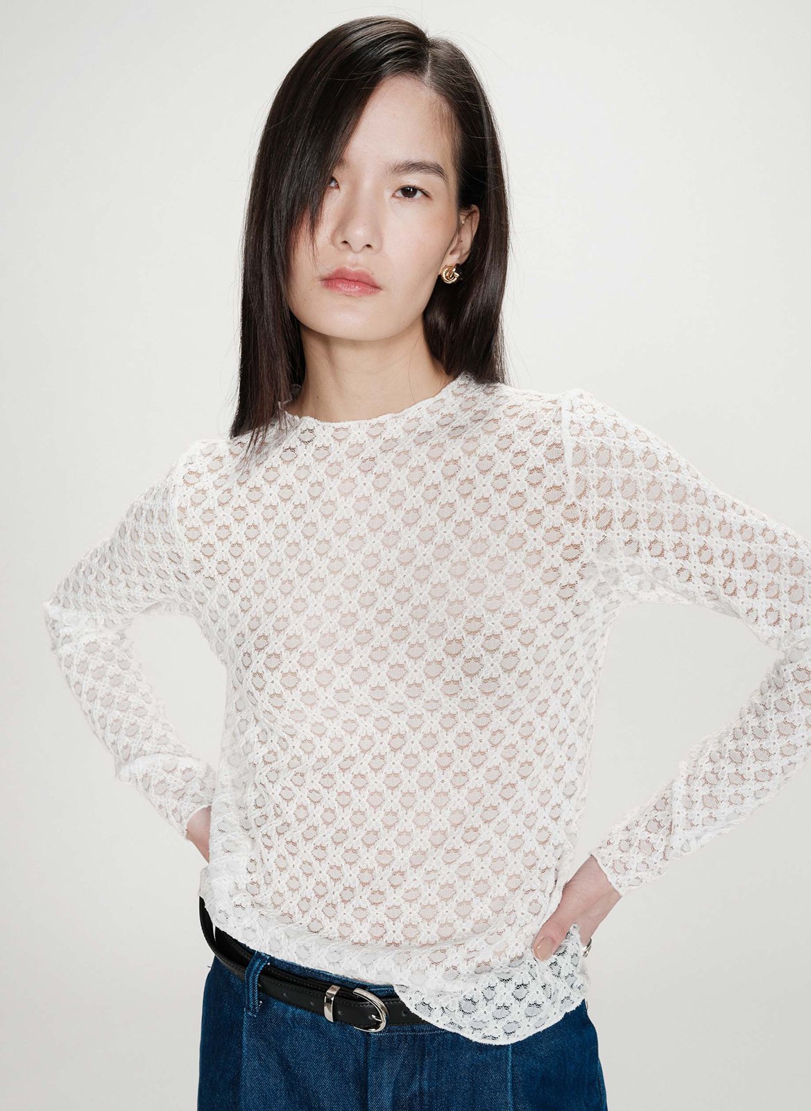 Top droit col rond en coton mélangé GRACE ET MILA Blanc