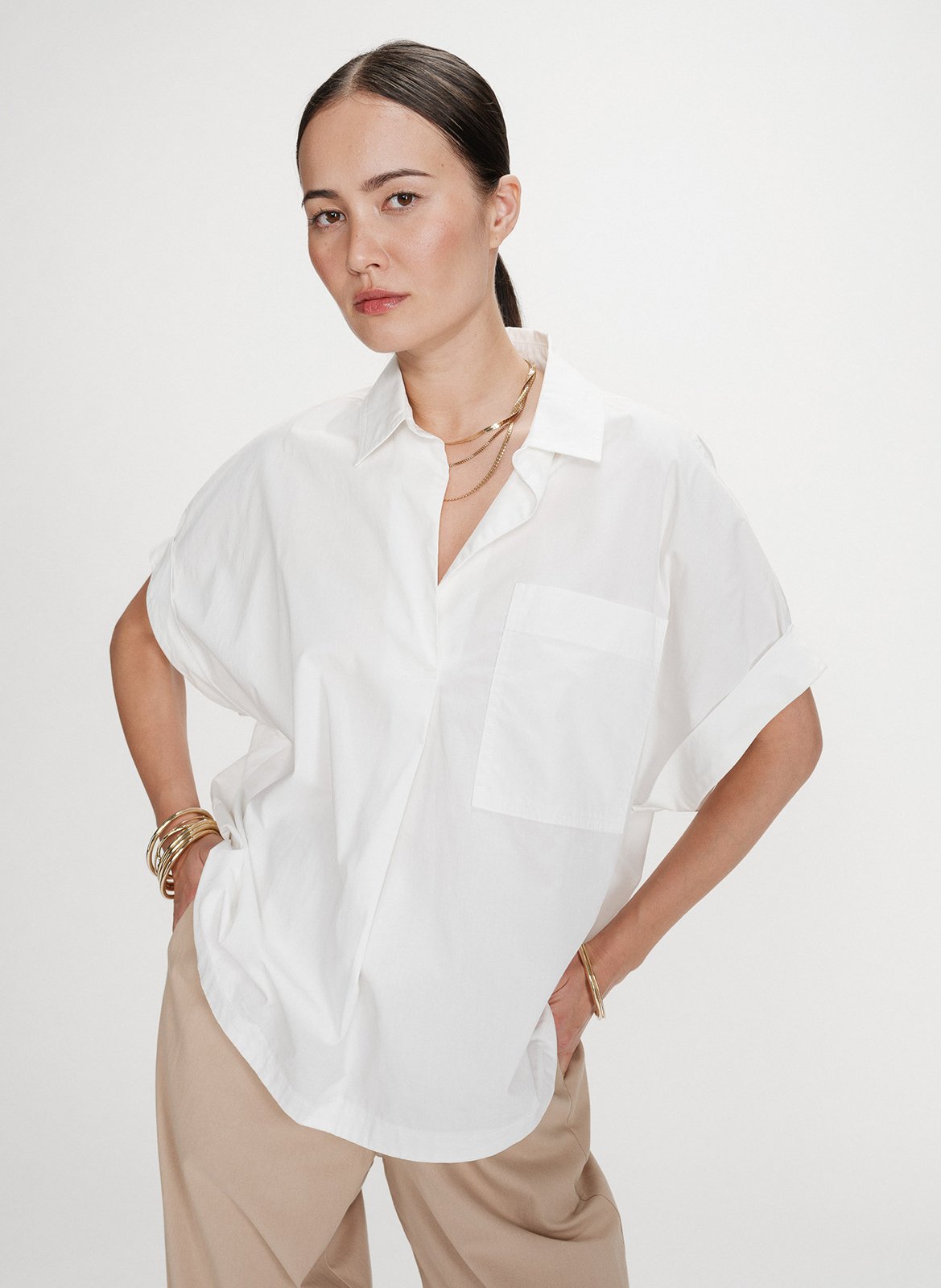 Chemise oversize col classique en coton GRACE ET MILA Blanc
