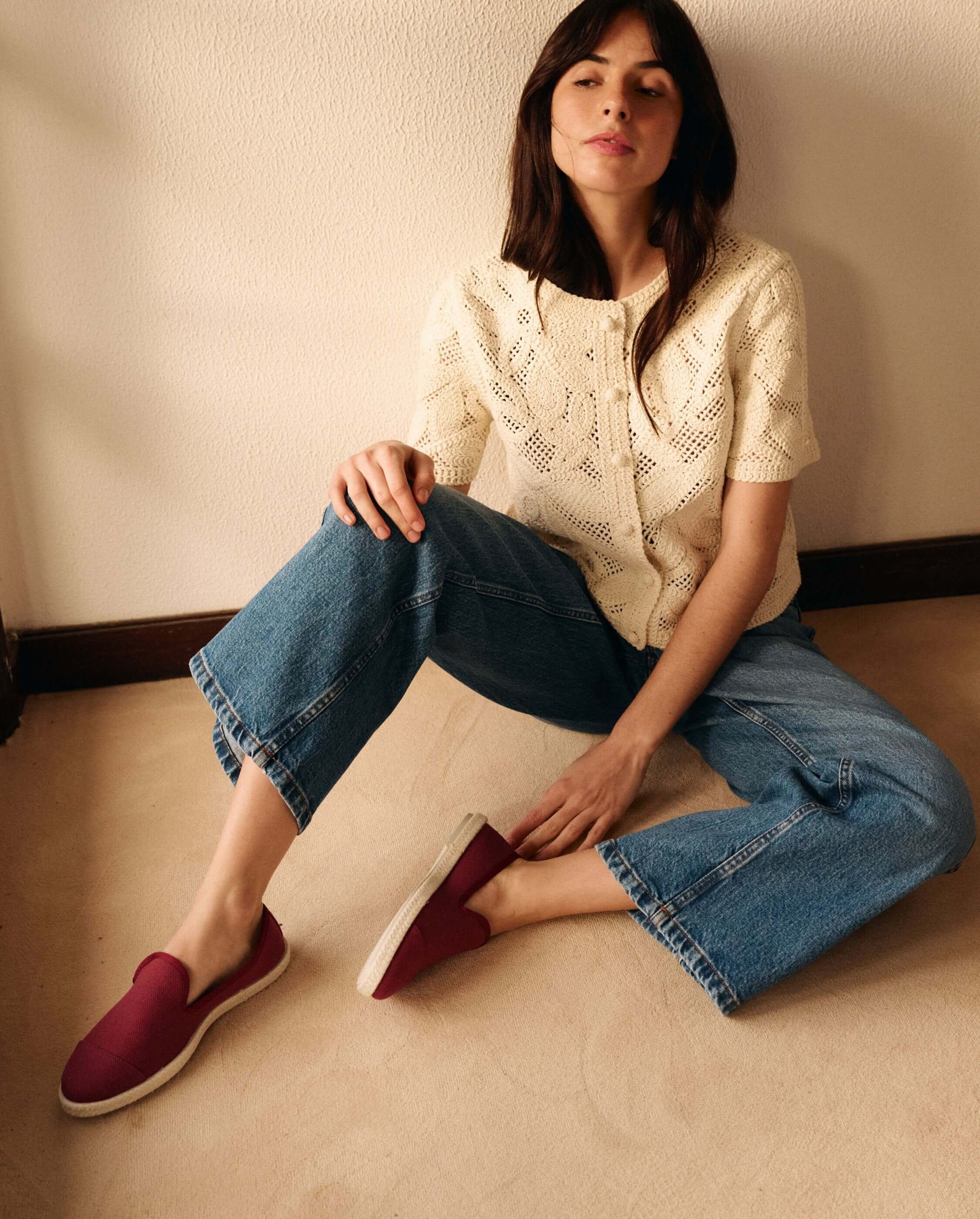Women's recycled cotton Bordeaux espadrilles ANGARDE Red