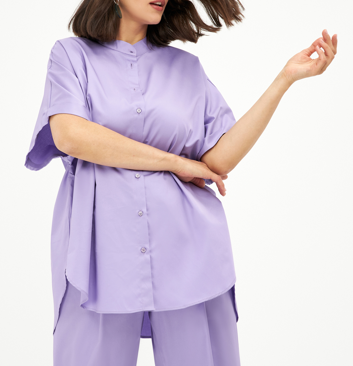 Chemise droite col mao en popeline de coton MAT FASHION Violet