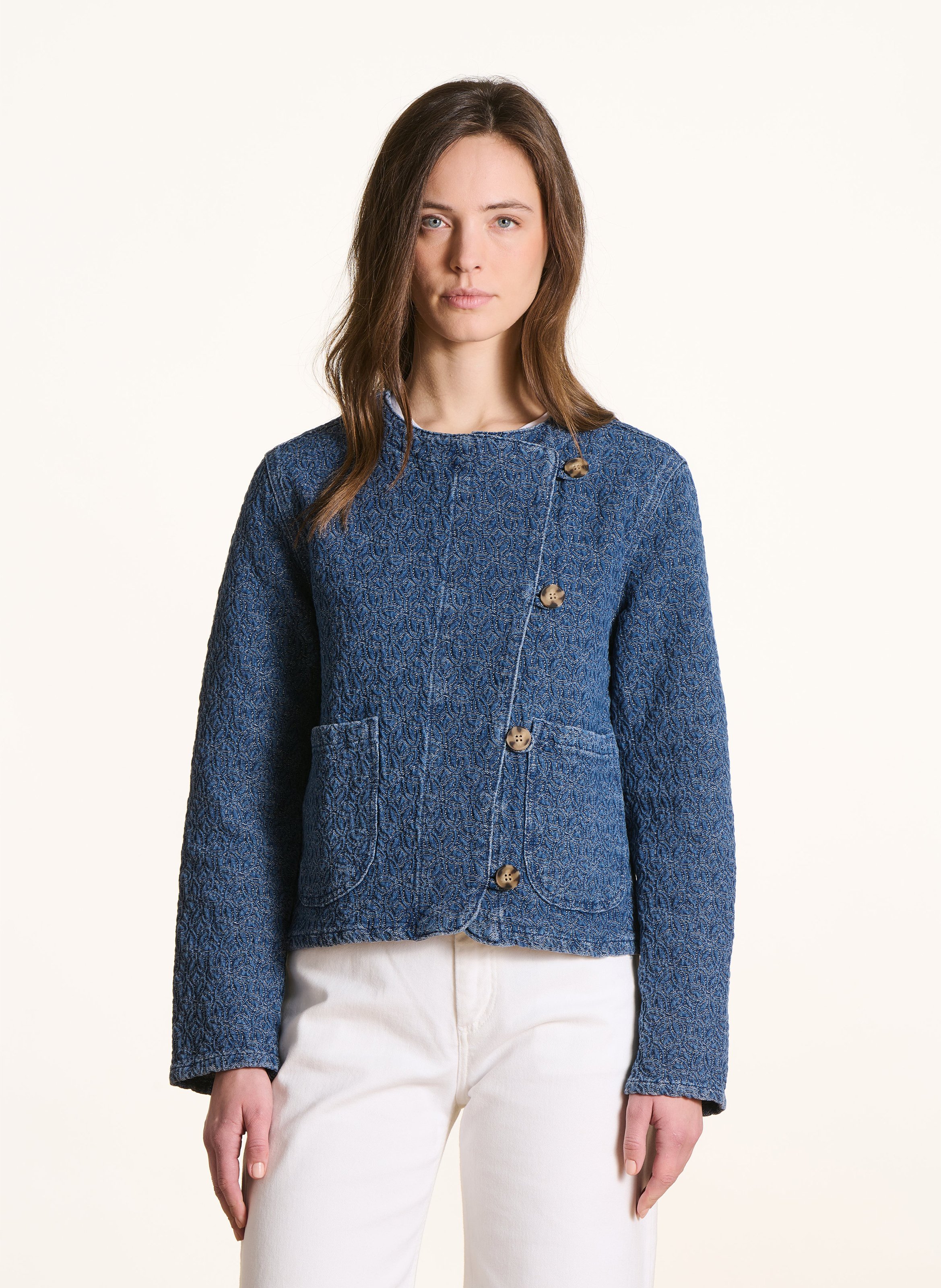 Jack met Victoriaanse kraag - katoenblend LA FEE MARABOUTEE Blauw