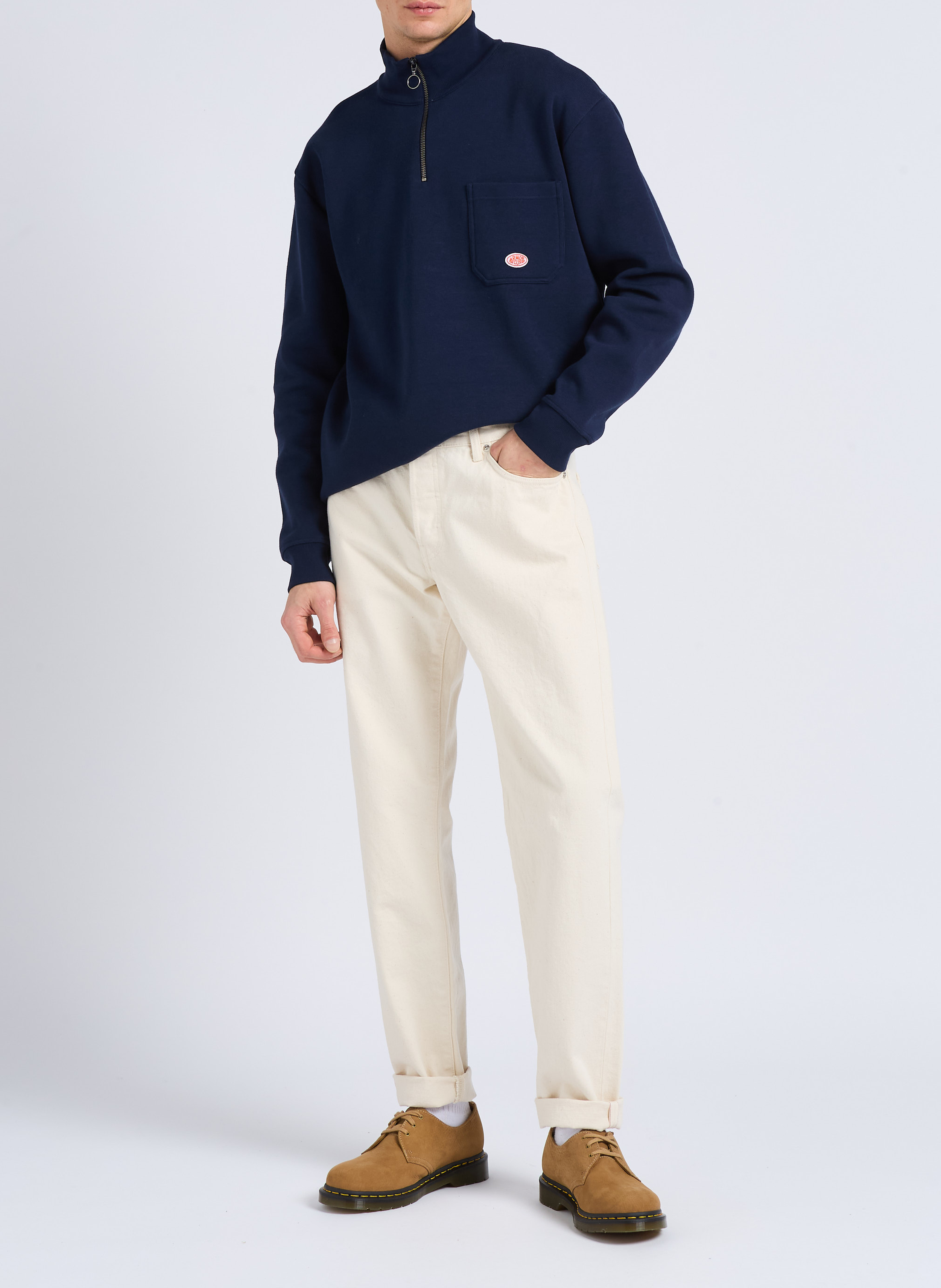 Weiter Pullover aus Bio-Baumwolle mit Stehkragen und Reißverschluss ARMOR LUX Blau