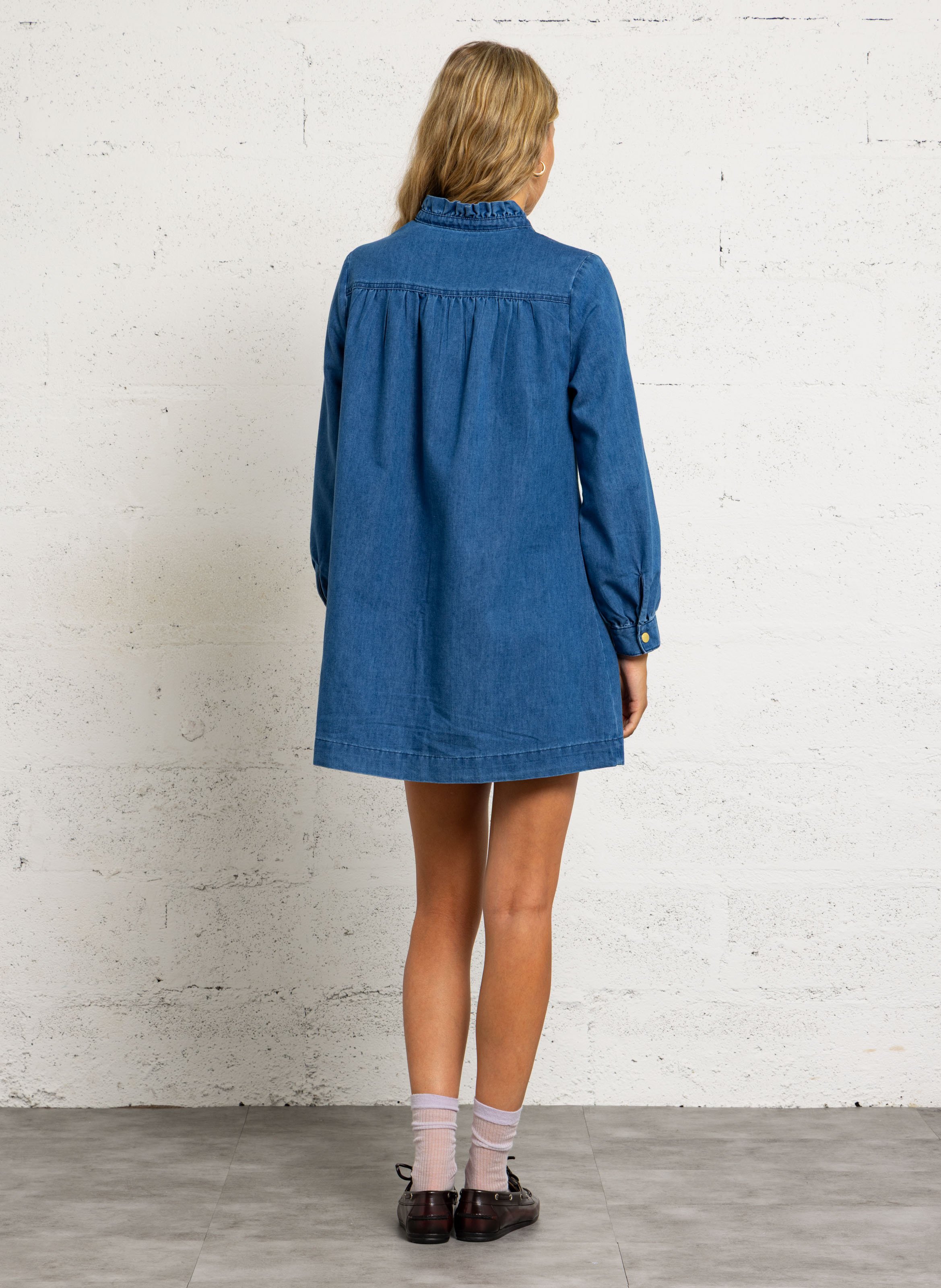 Short cotton-blend dress with classic collar LA PETITE ETOILE Blue