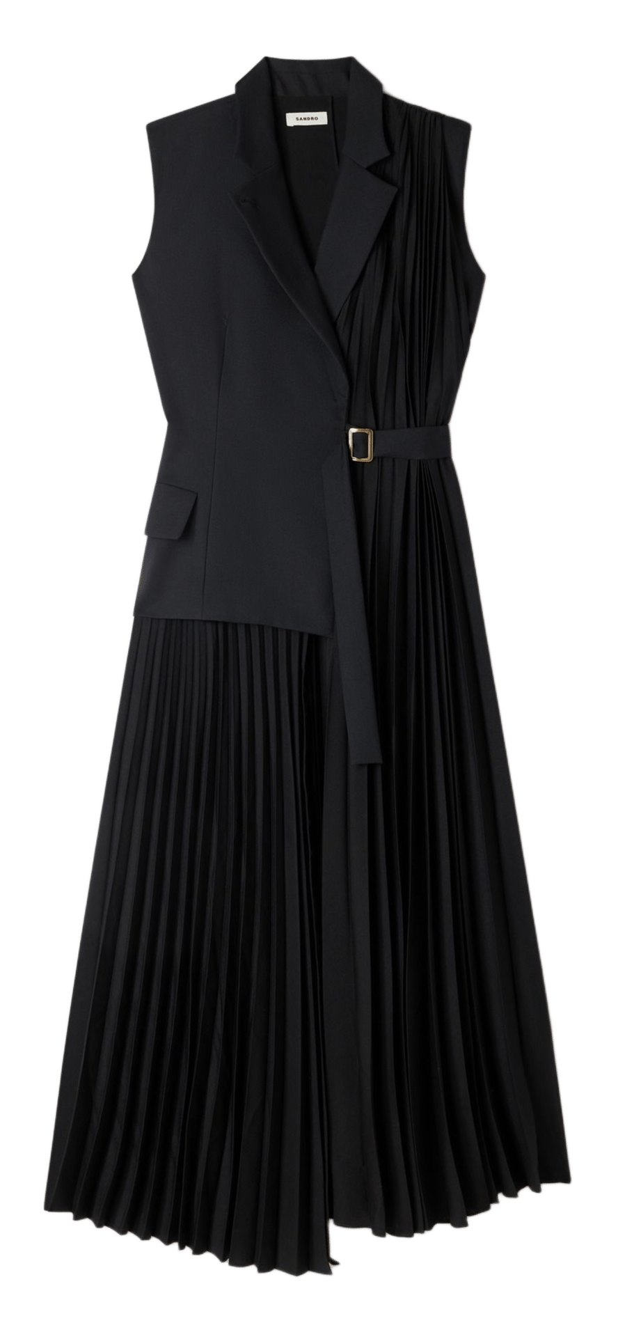 Robe longue cintrée plissée SANDRO Noir