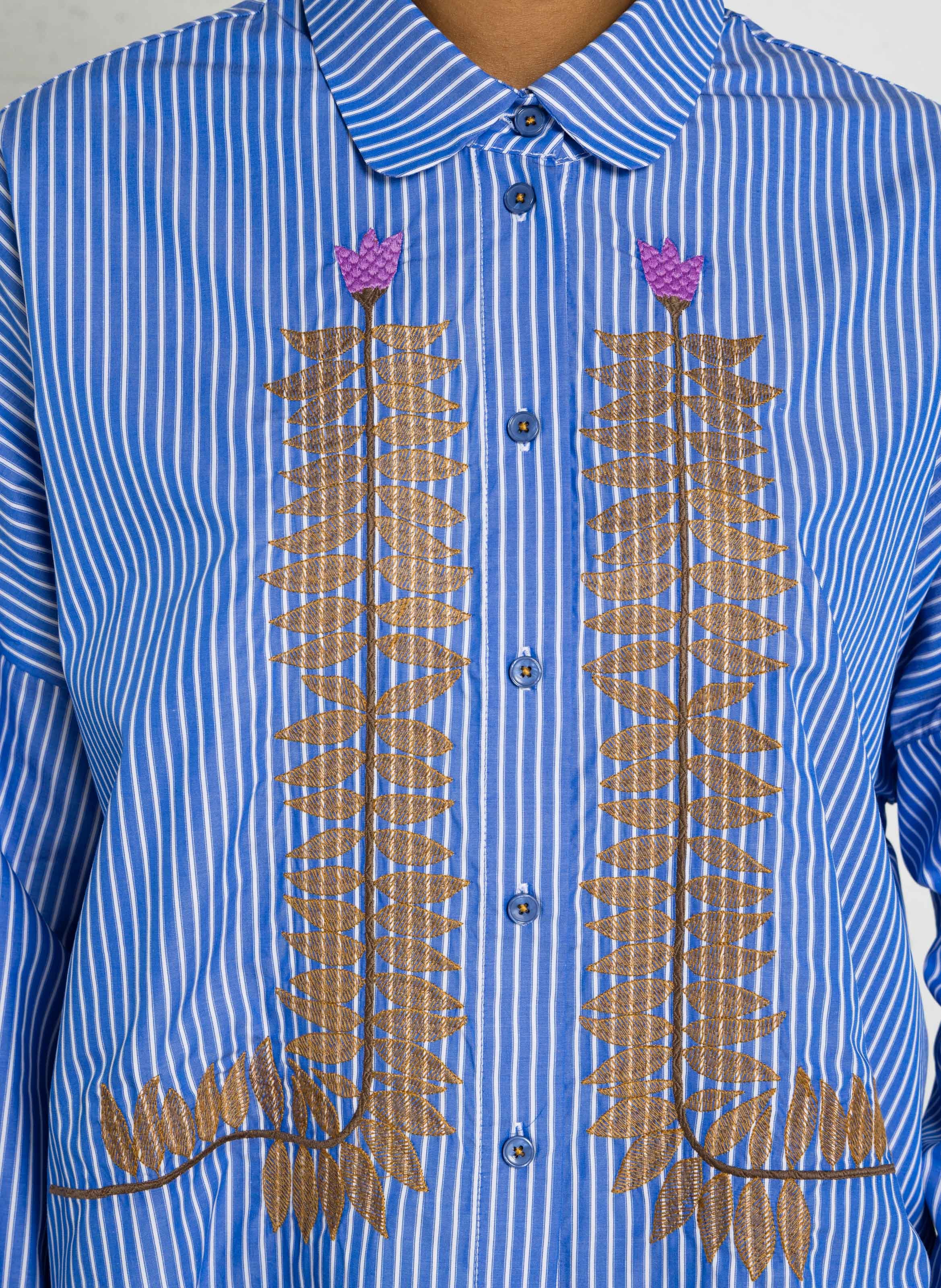 Wijd, gestreept overhemd van katoen TINSELS Blauw