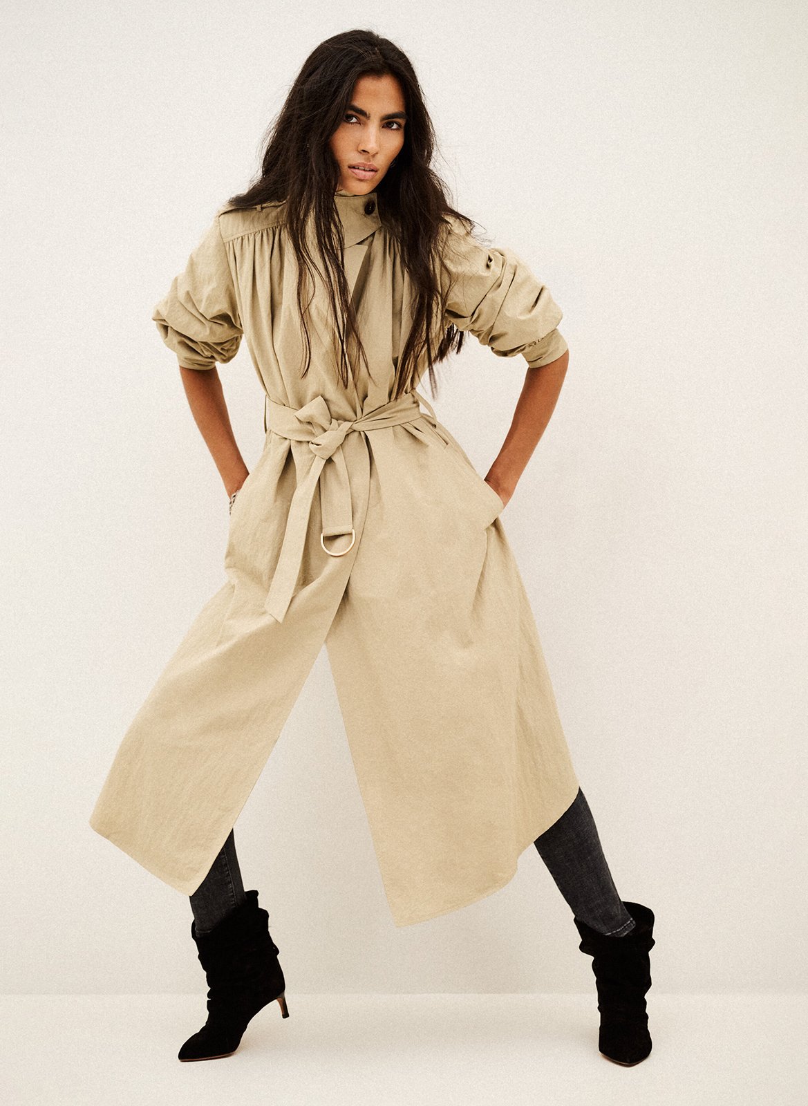 Trench long à col à revers BA&SH Beige