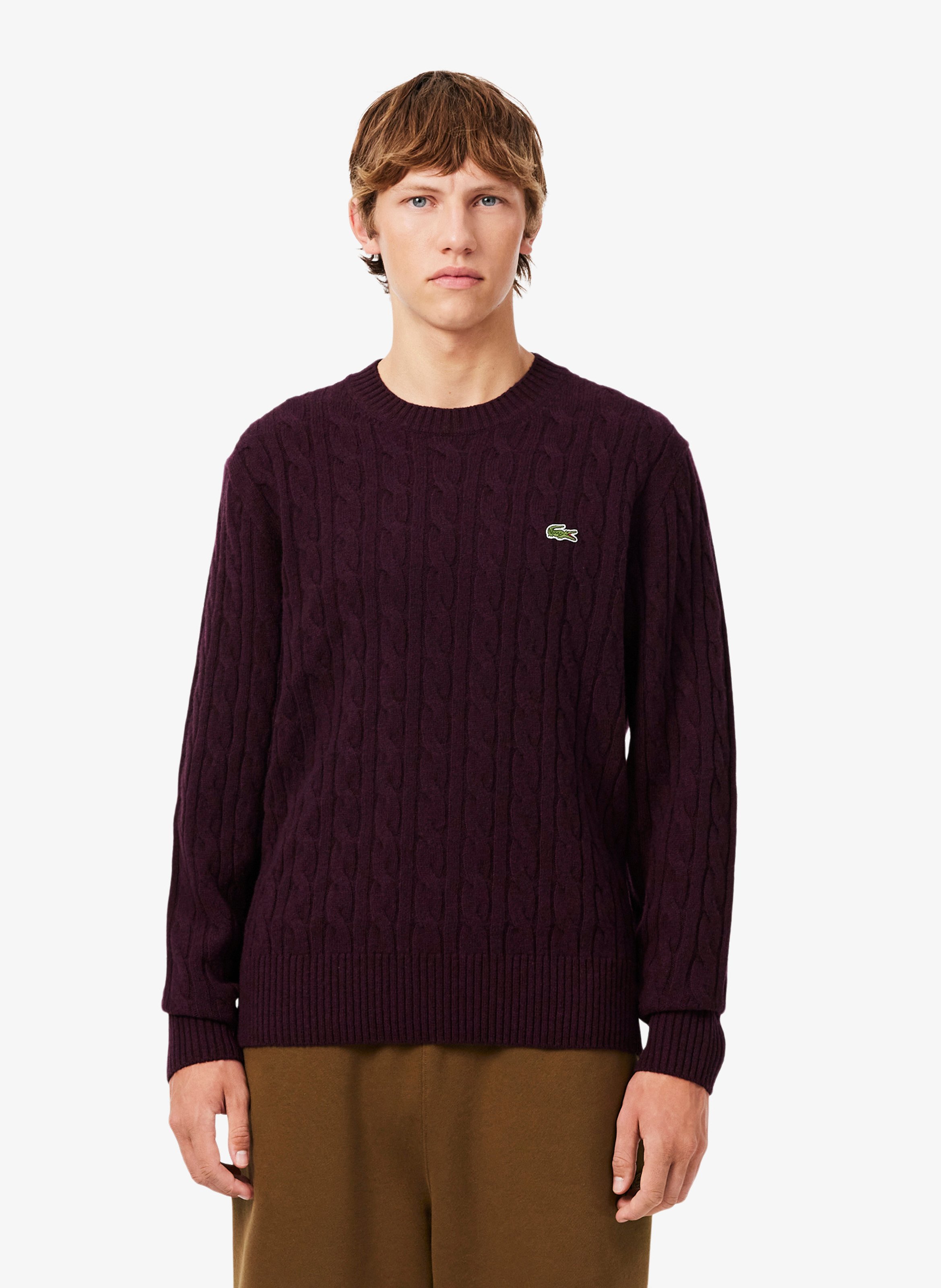 Straight wool cable-knit round-neck jumper LACOSTE Red