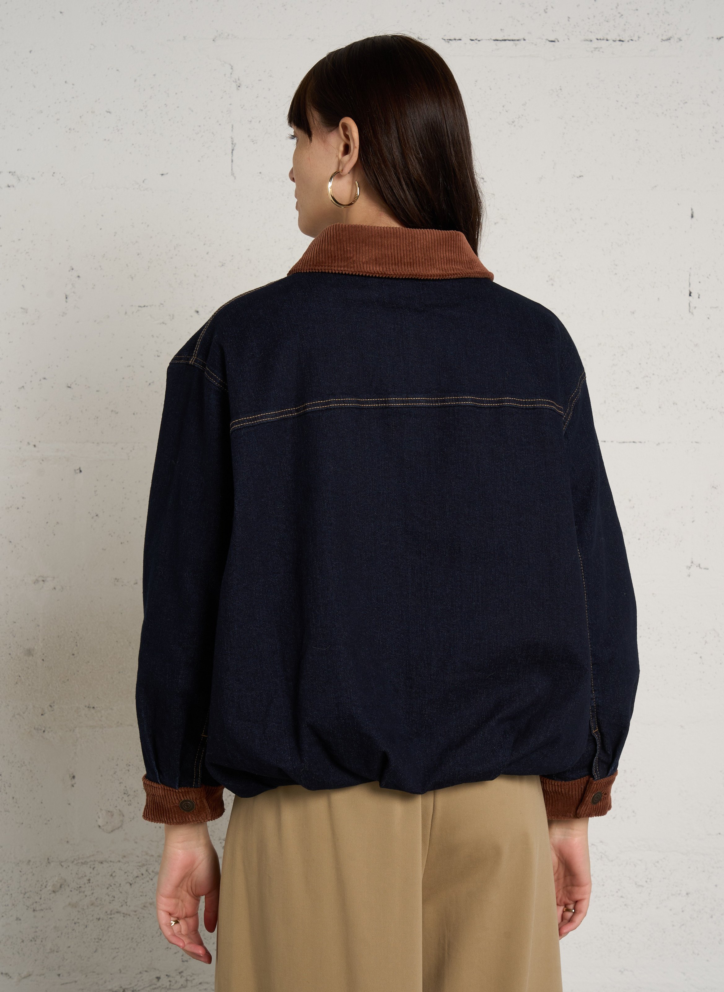 Wijde denim jas met geribbelde kraag van gemengd katoen MAISON 123 Blauw
