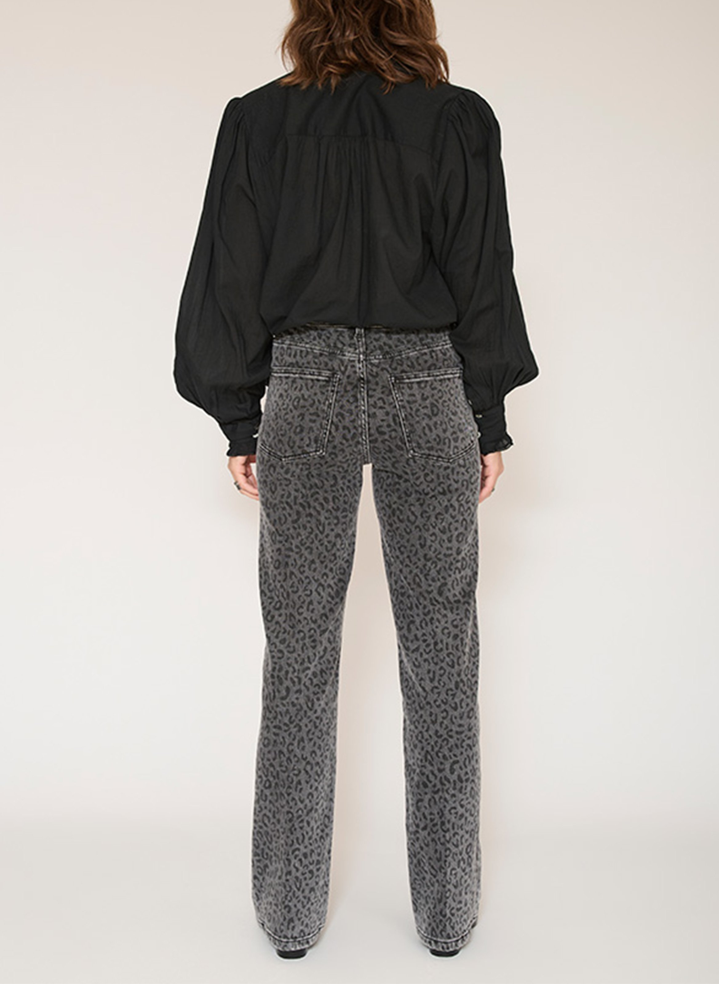 Wijde jeans met dierenprint in katoenmix MKT Grijs