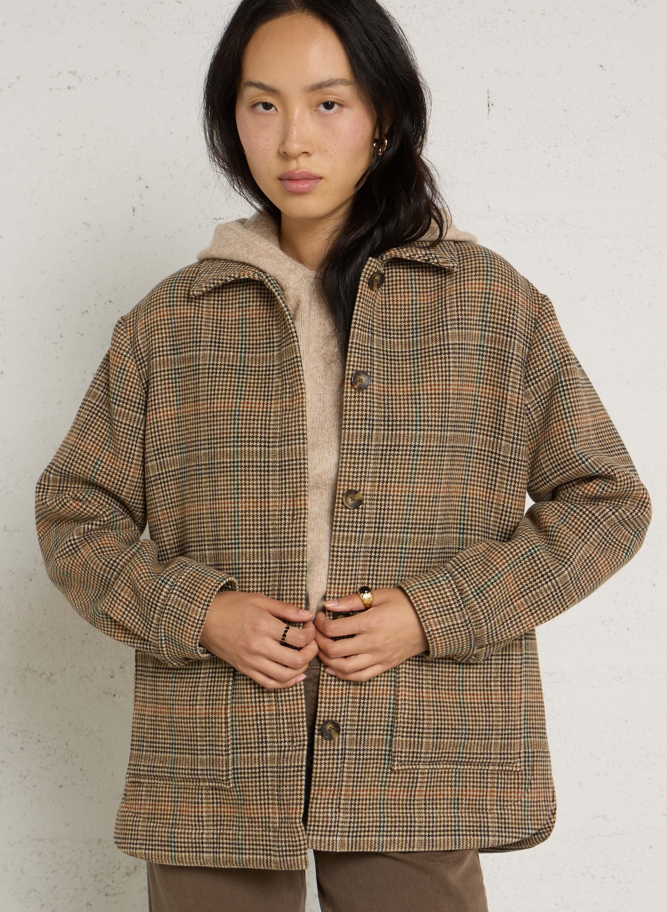 Oversized checked coat SUD EXPRESS Brown
